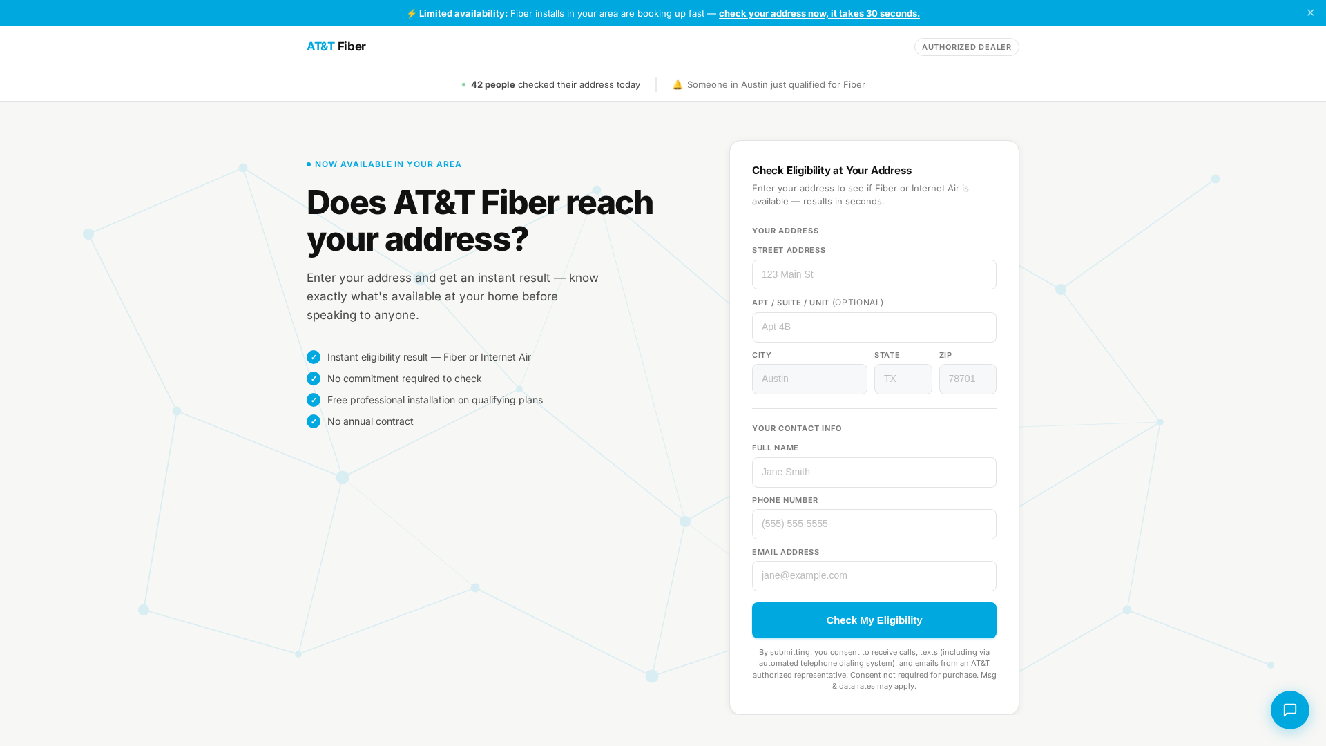 Screenshot of attfibercheck.com