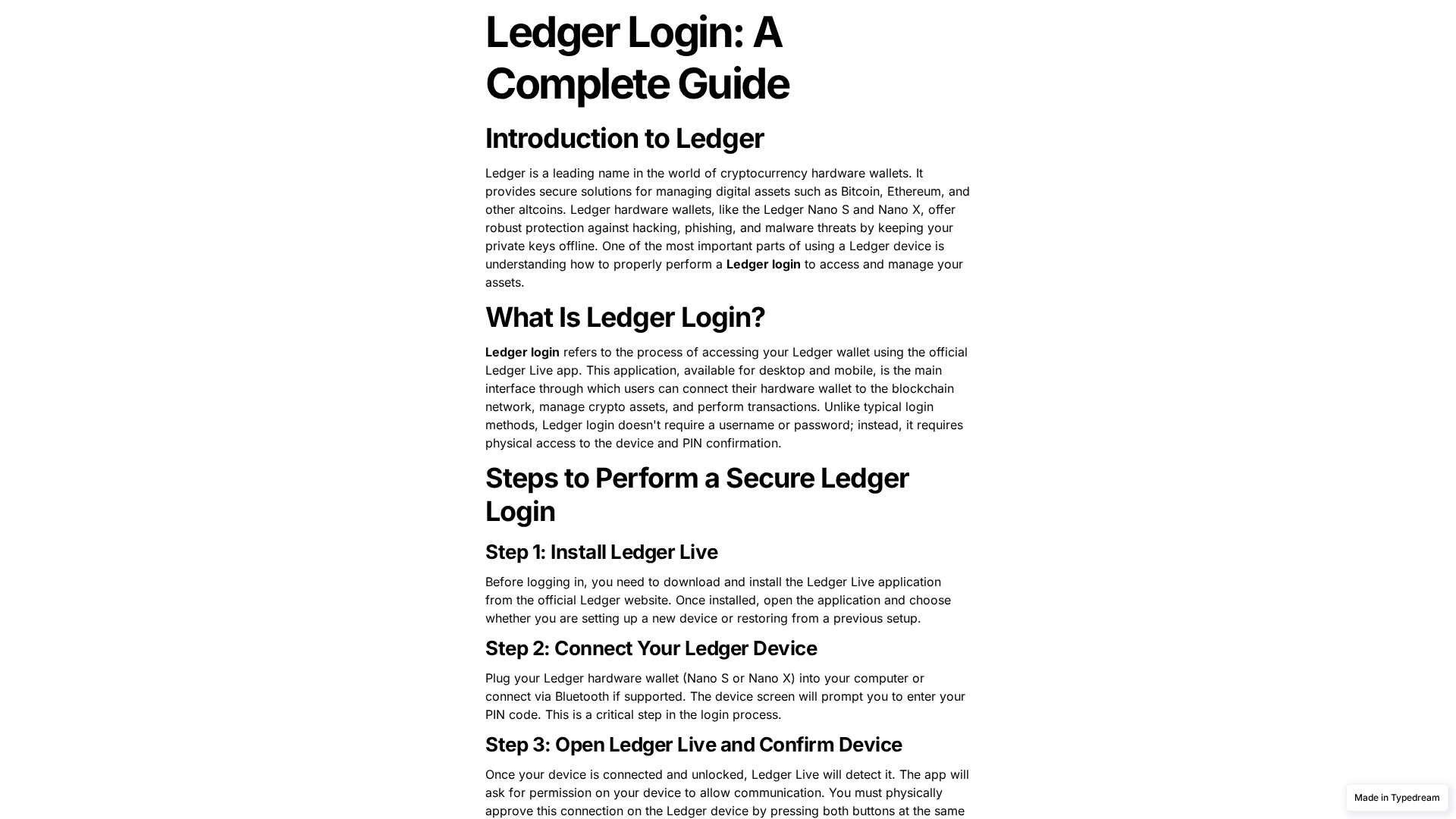 Screenshot of begin-ledger-support.typedream.app