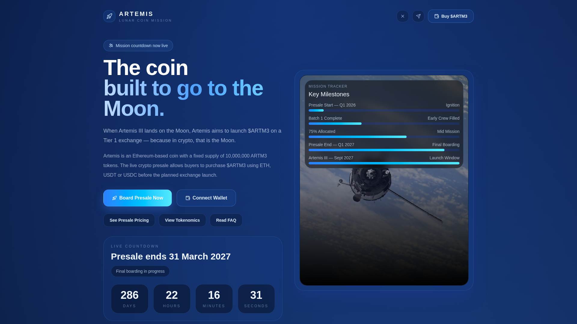 Screenshot of artemis3.io