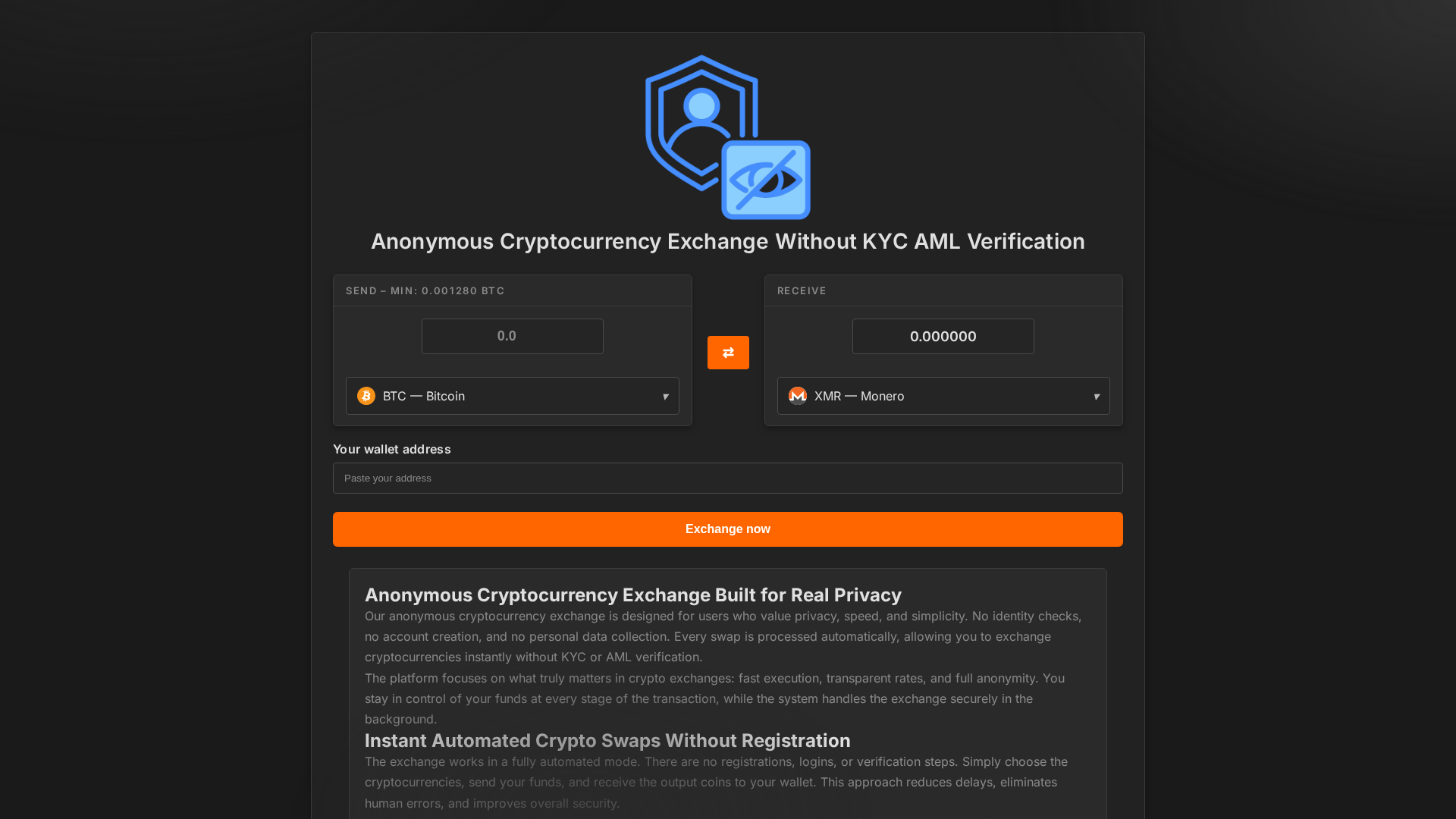 Screenshot of secrex-exchange.com