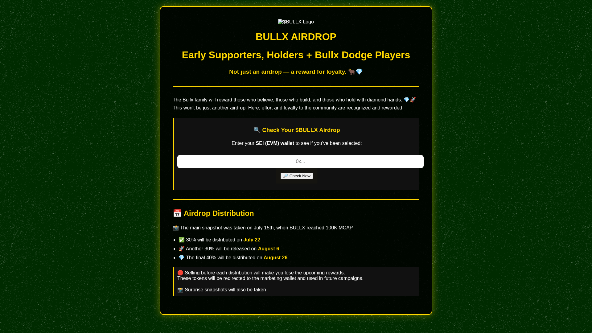 Screenshot of airdrop.bullionx.xyz