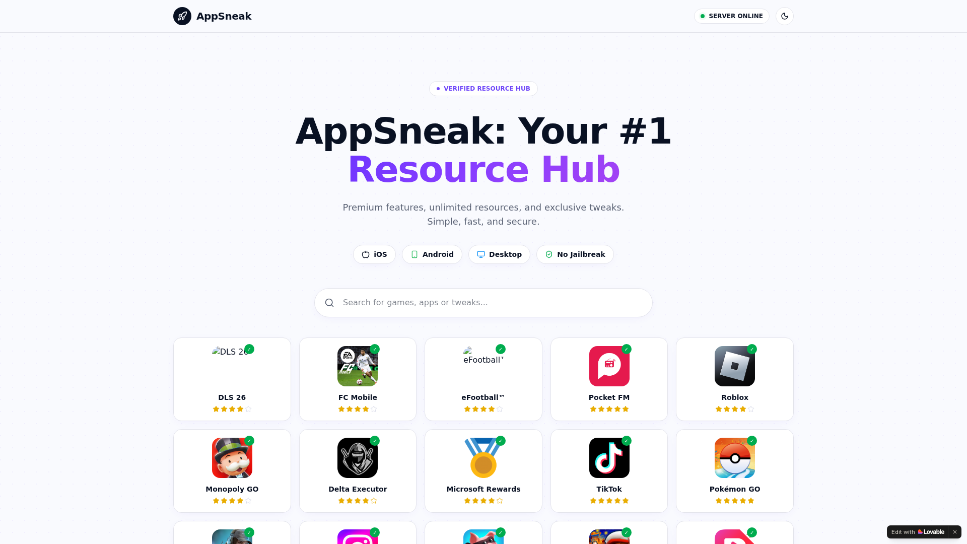 Screenshot of appsnaek.lovable.app
