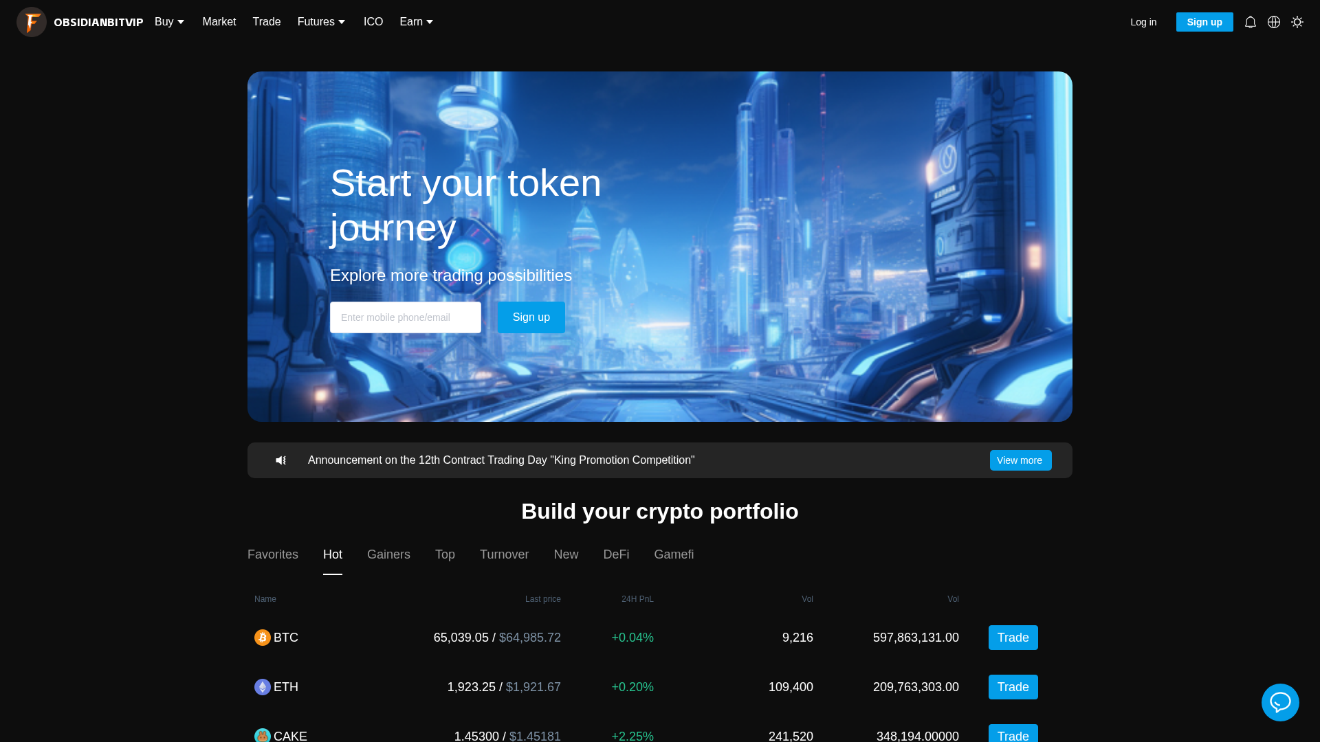 Screenshot of obsidianbitvip.com