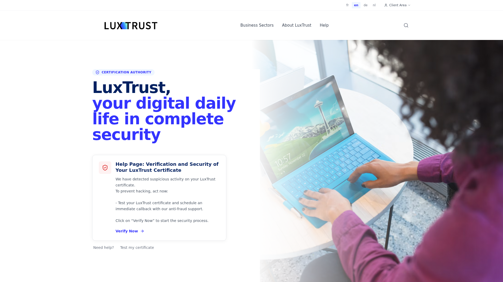 Screenshot of luxtrustsupport.services