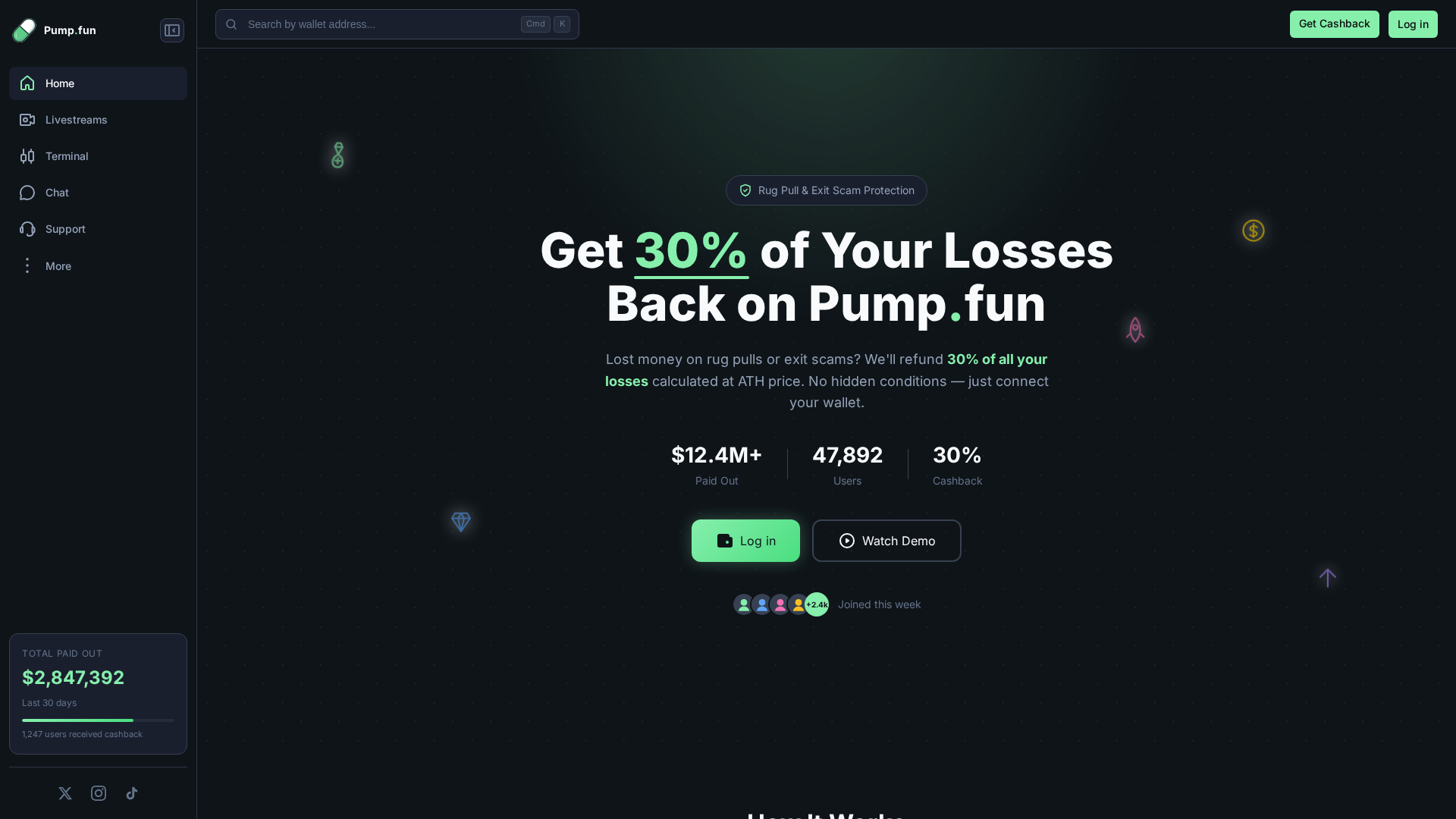 Screenshot of cashbackpumps.fun