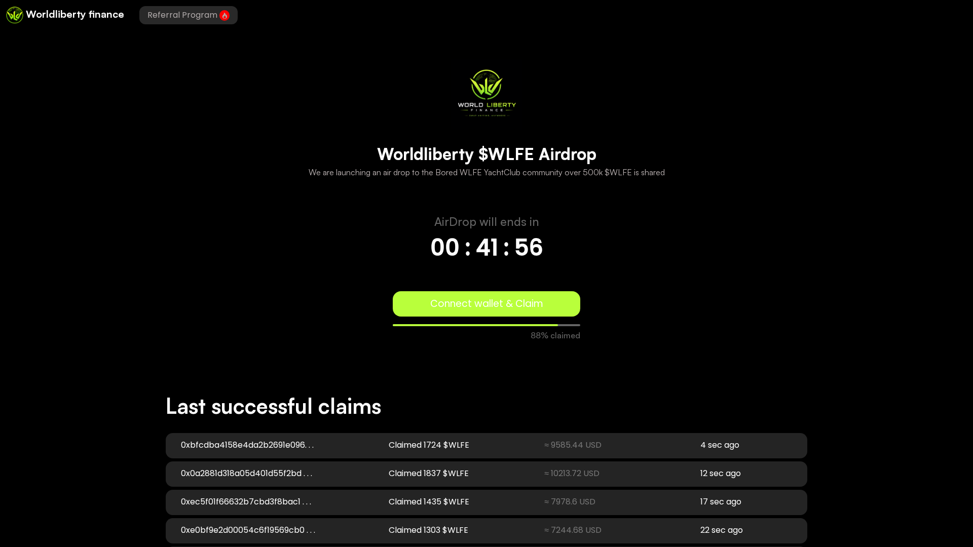 Screenshot of coin.worldlibirtyfinance.exchange