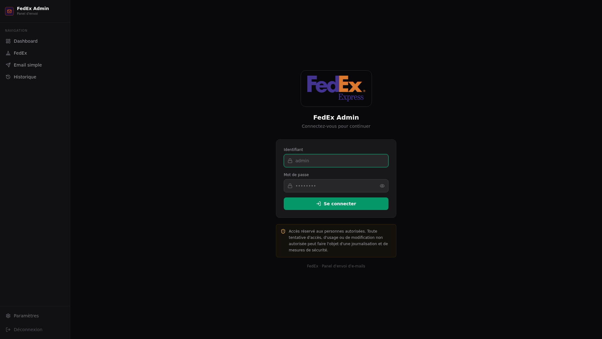 Screenshot of panel.fedex-assistance.info