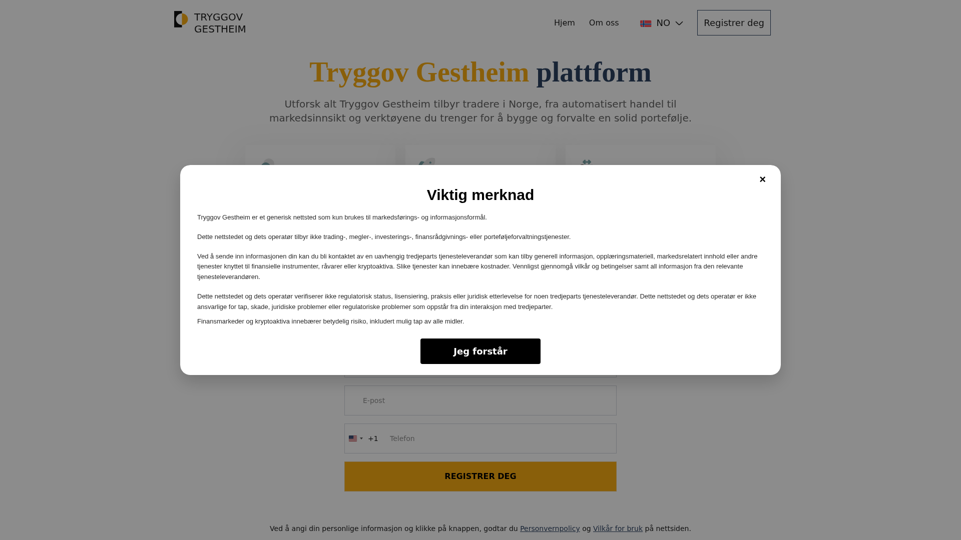 Screenshot of tryggovgestheim-no.live