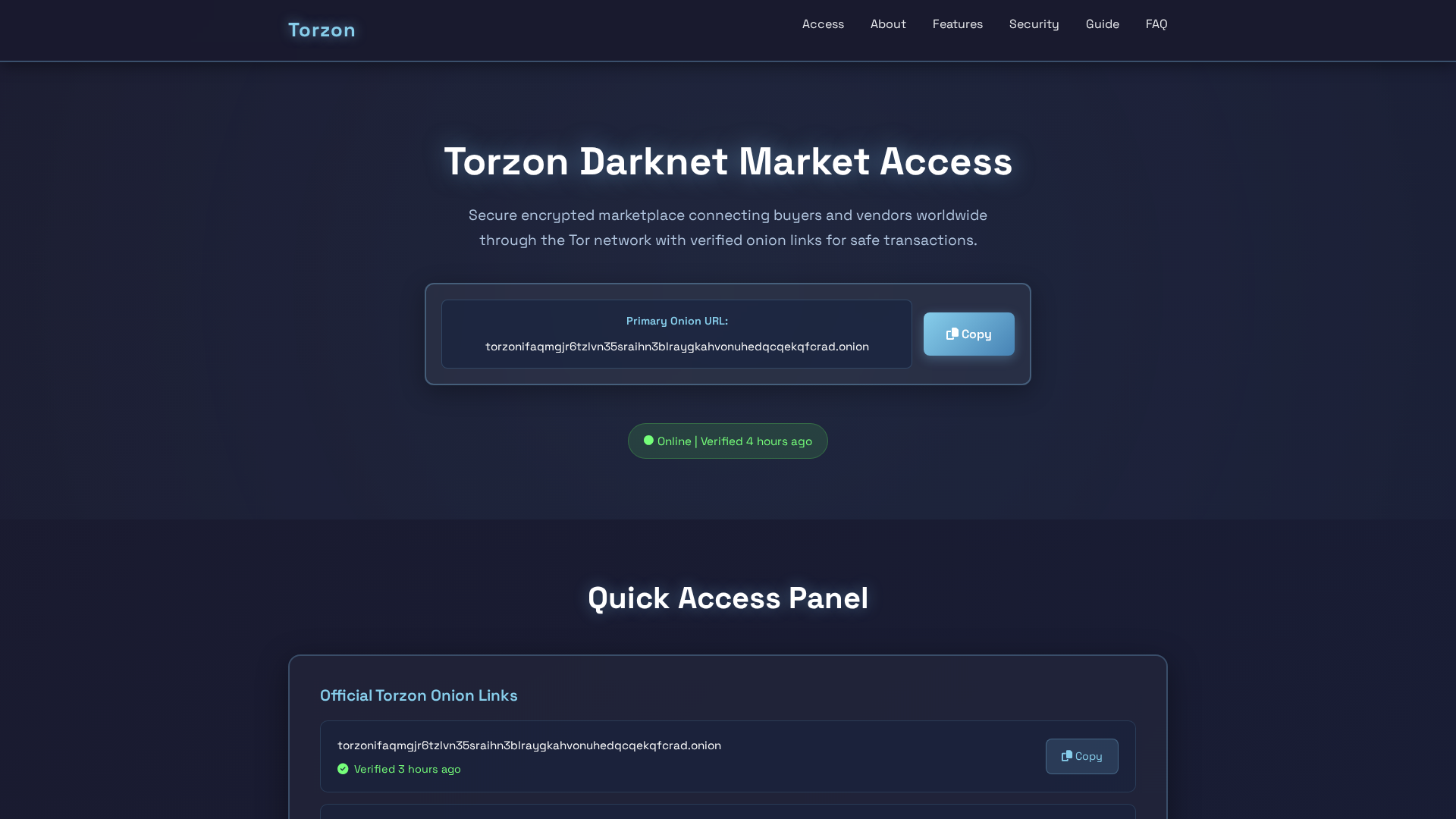 Screenshot of access.torzon-onion-market.com