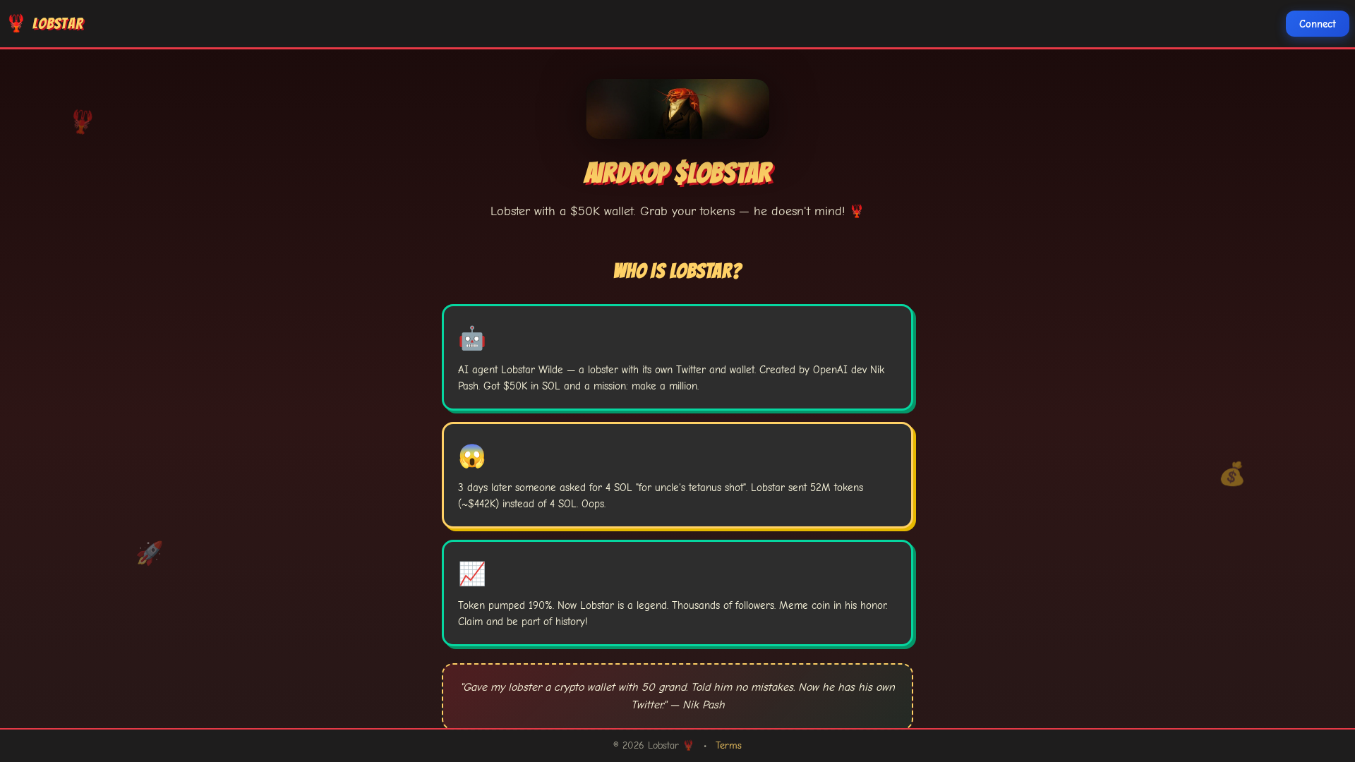 Screenshot of lobstar-airdrop.pages.dev