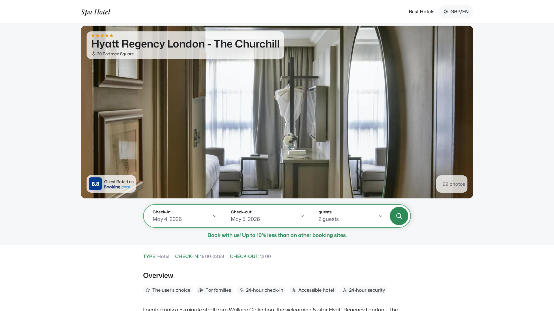 Screenshot of hyattregencylondonthechurchill.spahotel.guru