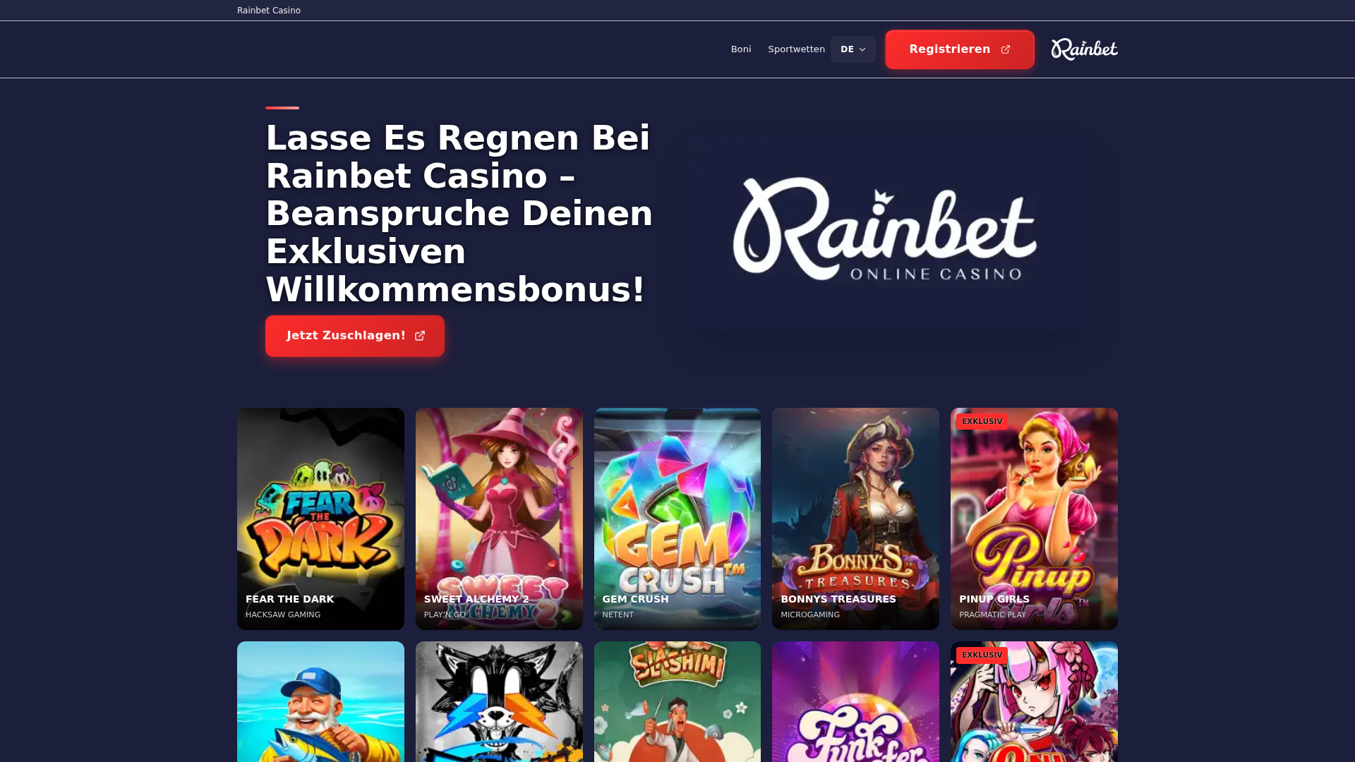 Screenshot of rainbetcasino24.com