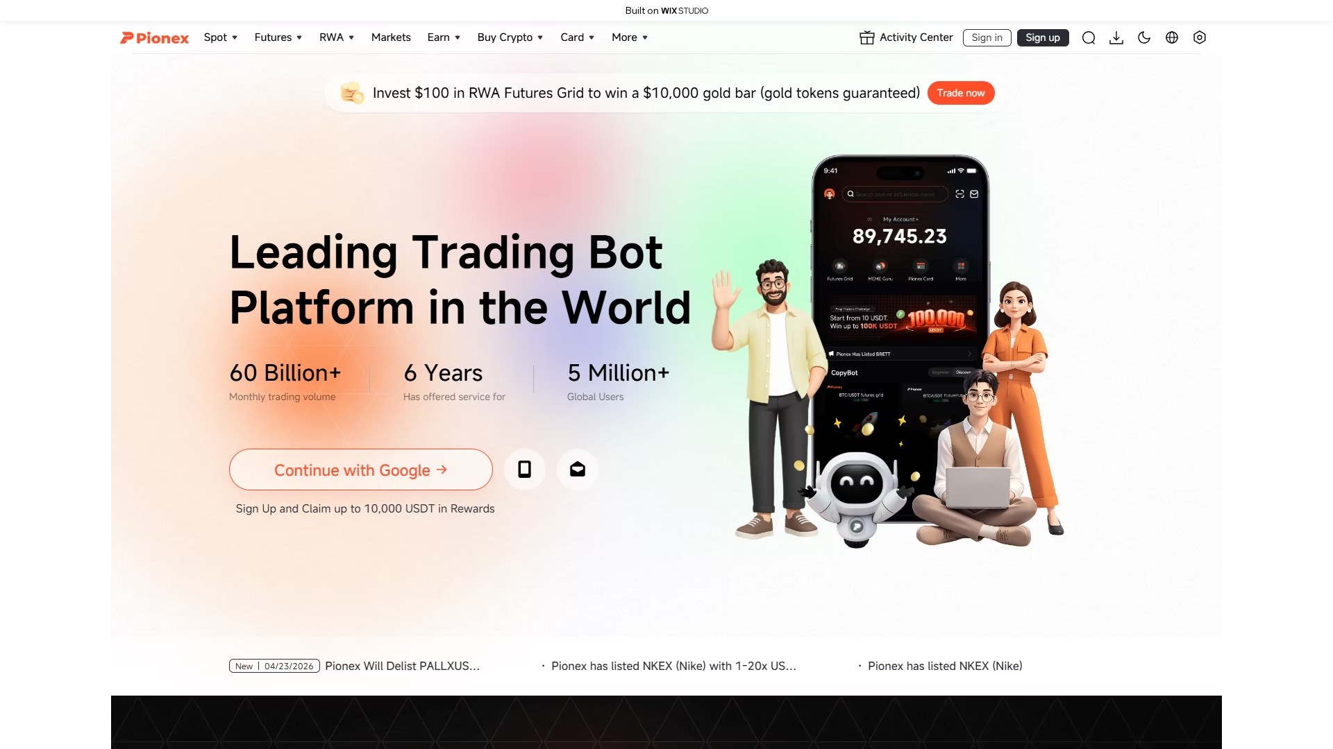 Screenshot of home-pionex.wixstudio.com