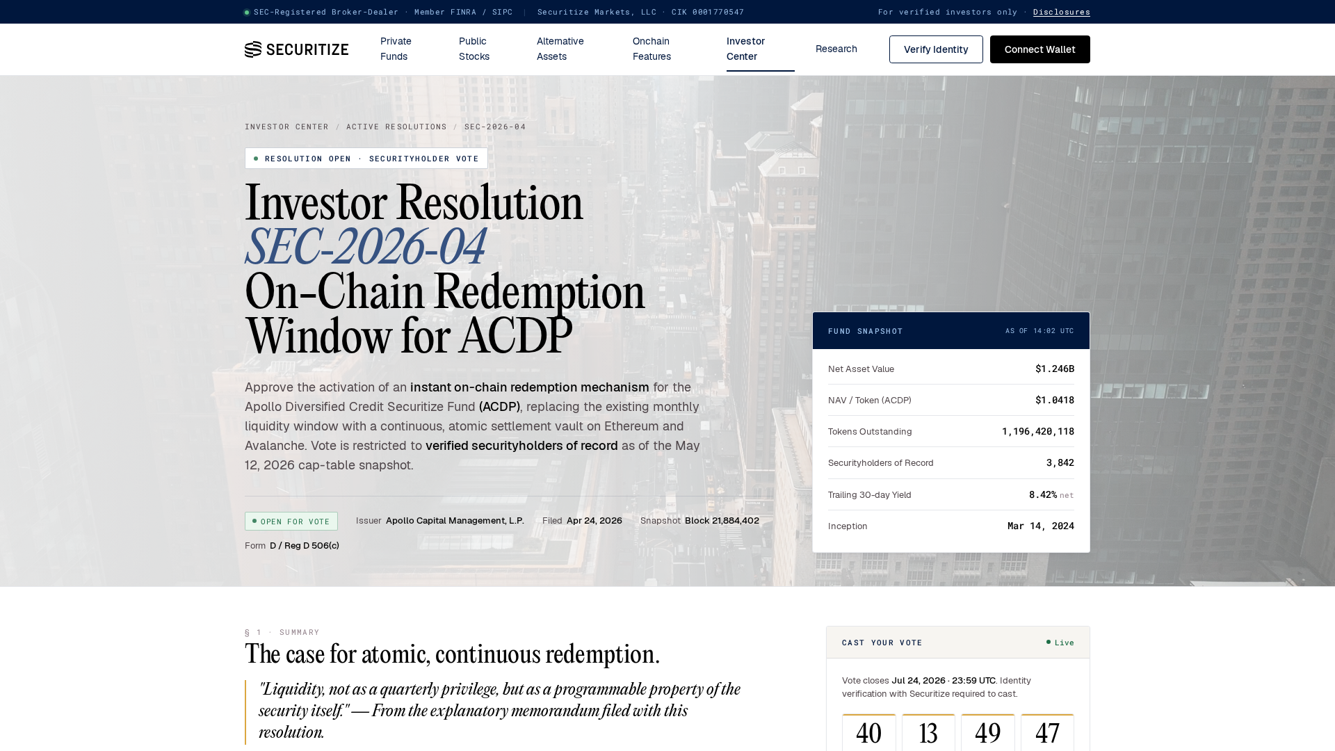 Screenshot of securitize-votes.com