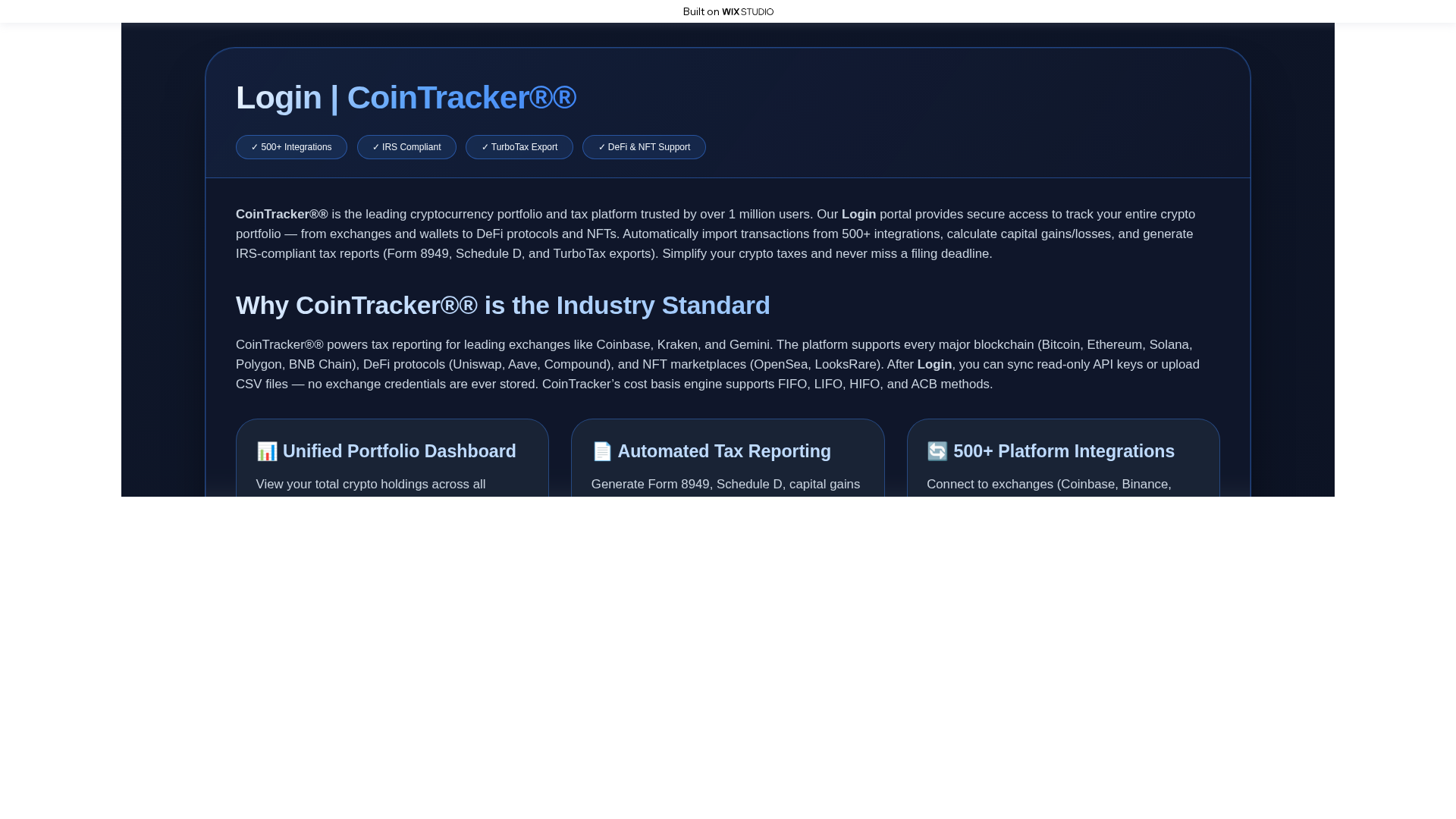 Screenshot of connect-cointraker.wixstudio.com
