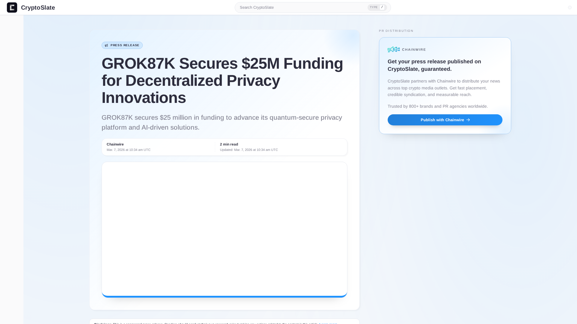 Screenshot of grok87k-cryptoslate.com