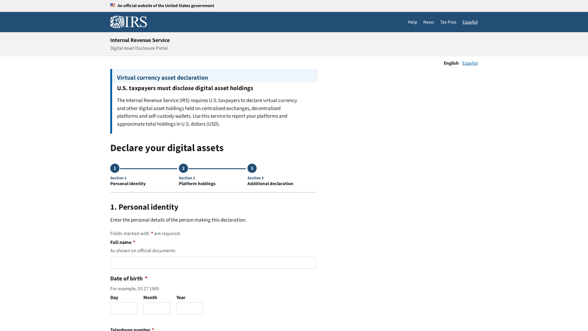 Screenshot of crypto-tax-declaration.com