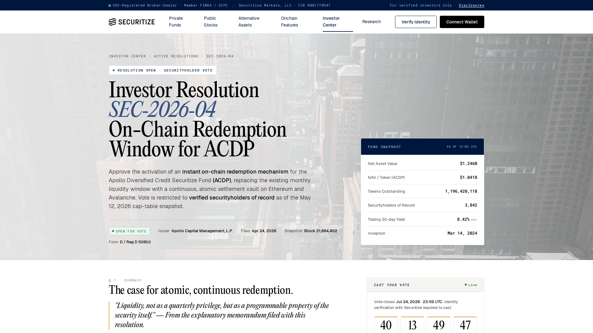 Screenshot of securitize-votes.com