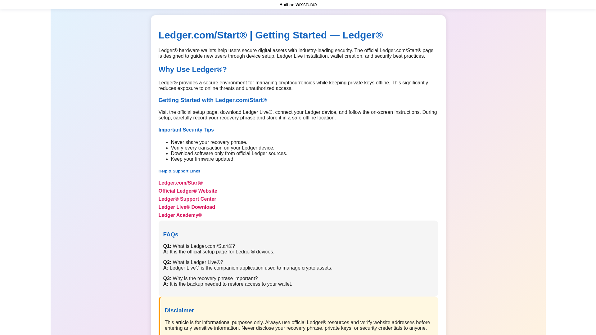 Screenshot of ledgastart.wixstudio.com