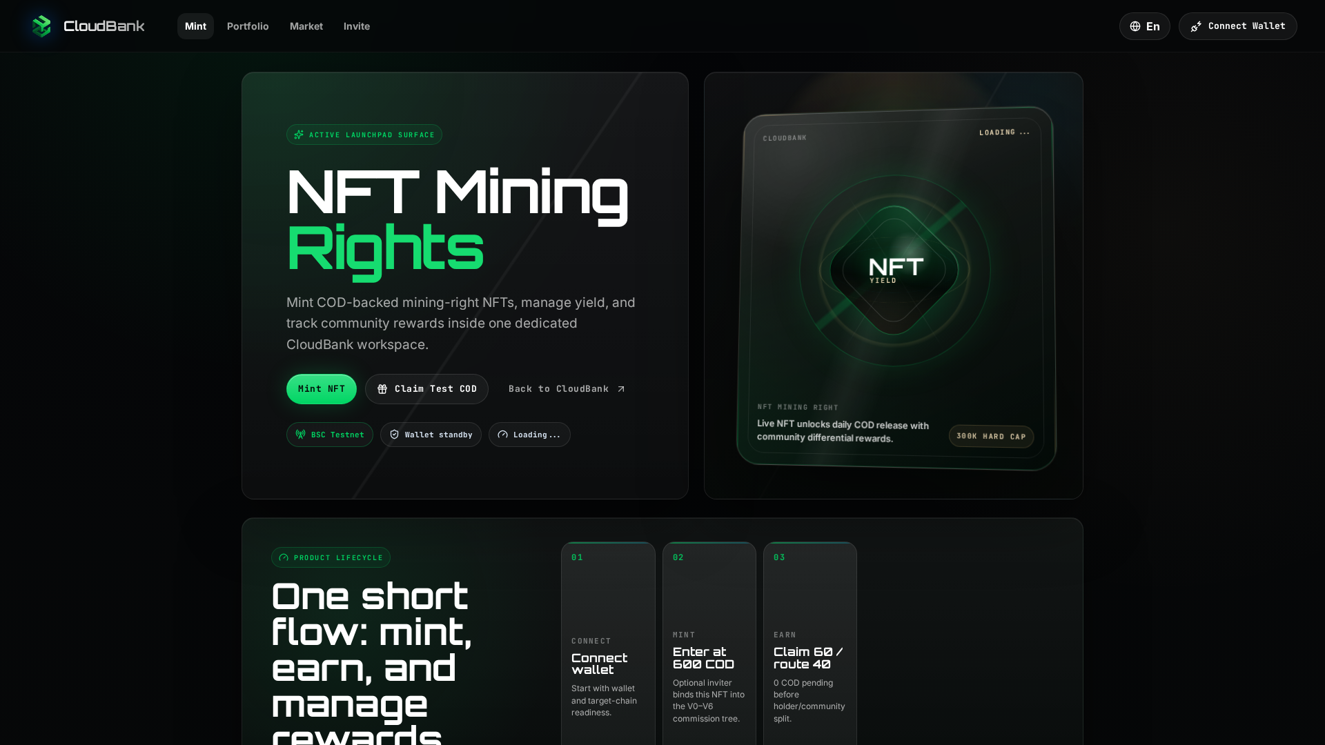 Screenshot of cloudbank-nft-mining-dev.pages.dev