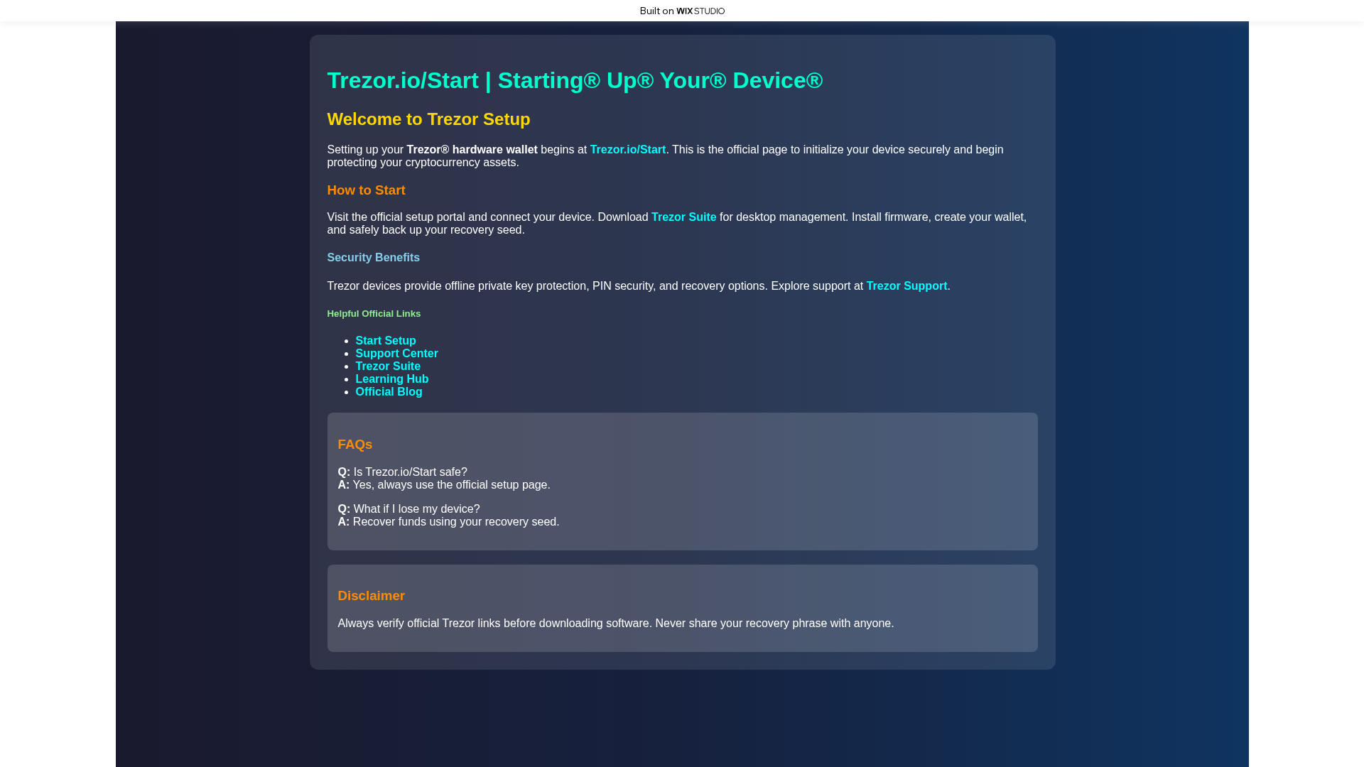 Screenshot of startingiotraxr.wixstudio.com