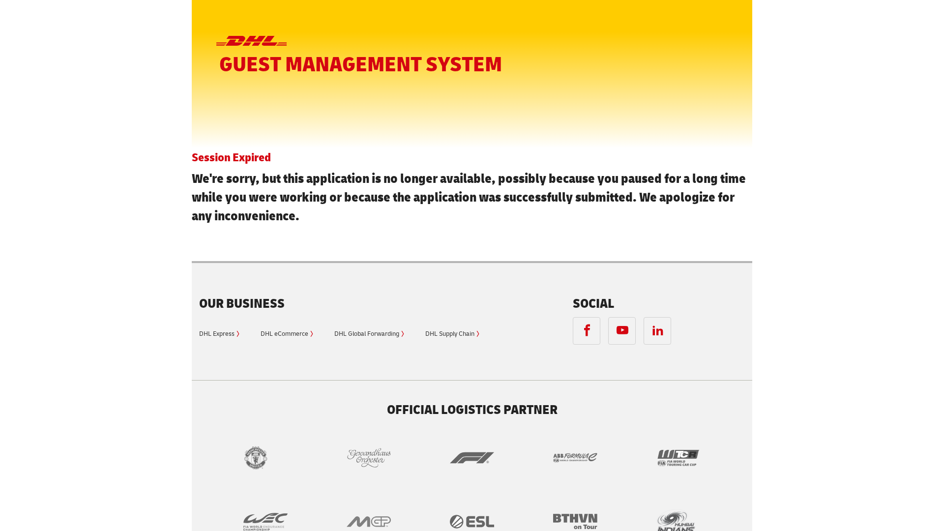 Screenshot of secure.dhlguestmanagement.com