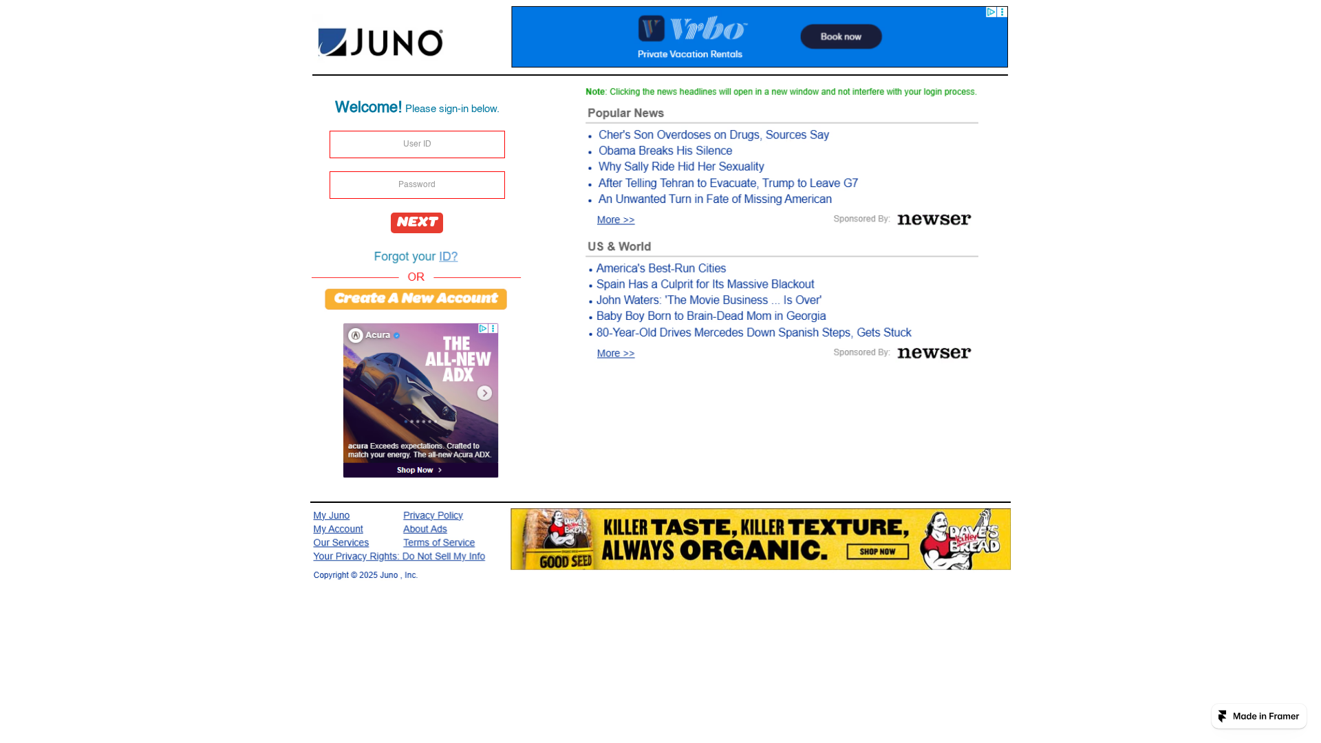 Screenshot of myjuno-login-framer-website.framer.website