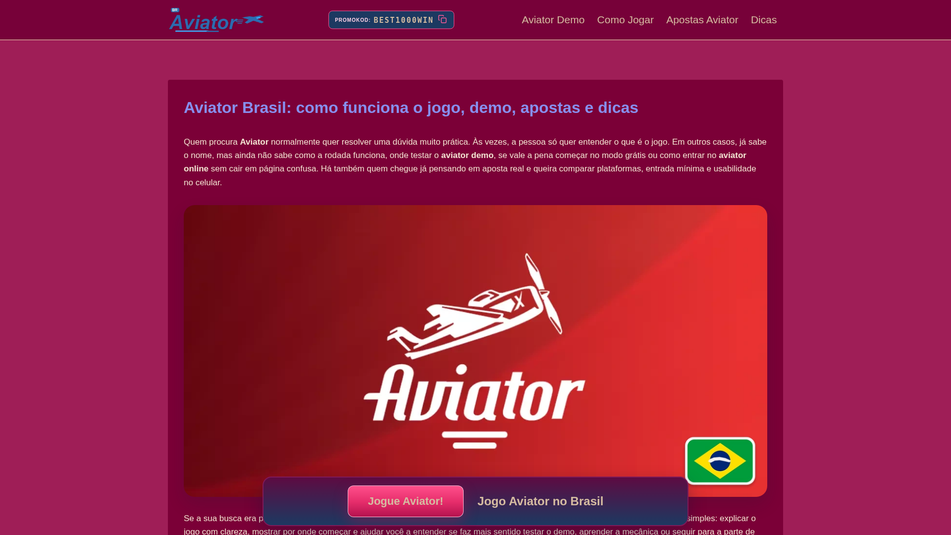 Screenshot of jogoaviator-br.com