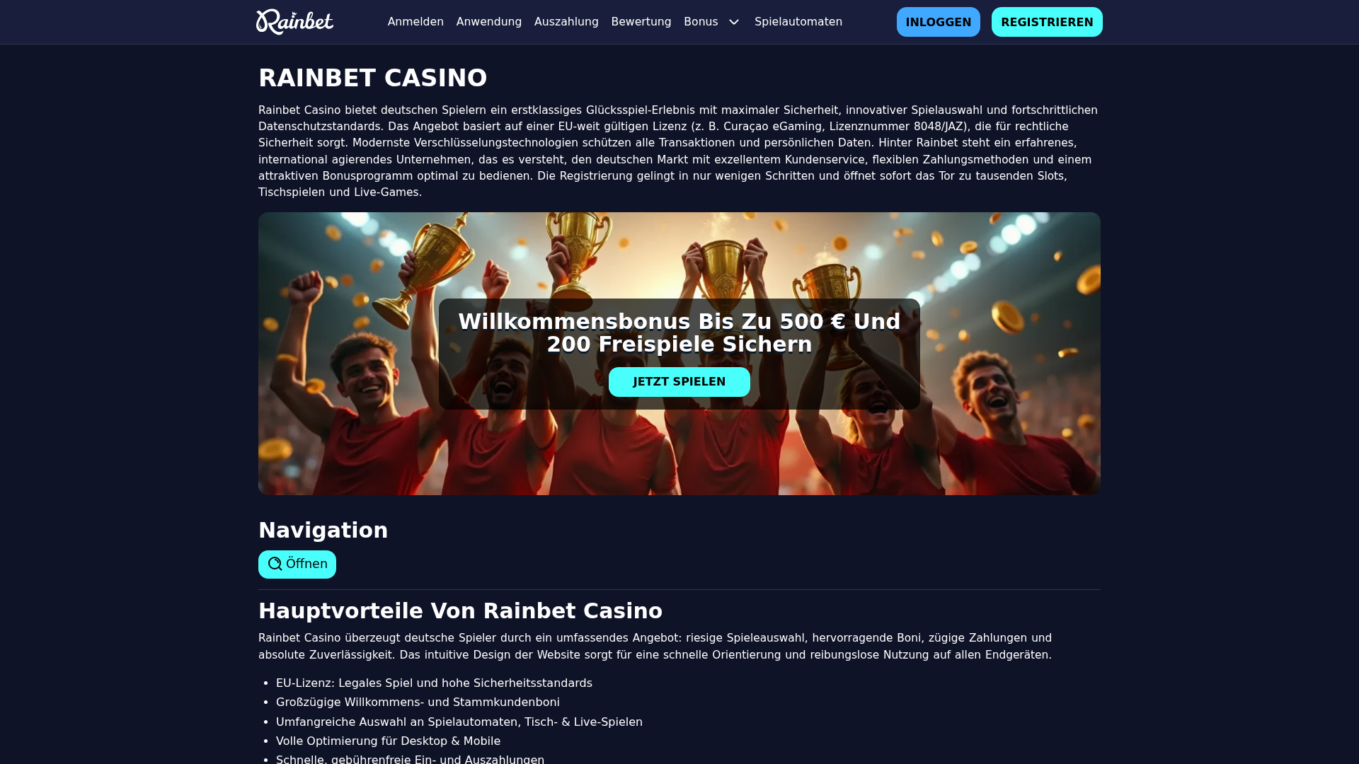 Screenshot of rainbetcasino.com.de