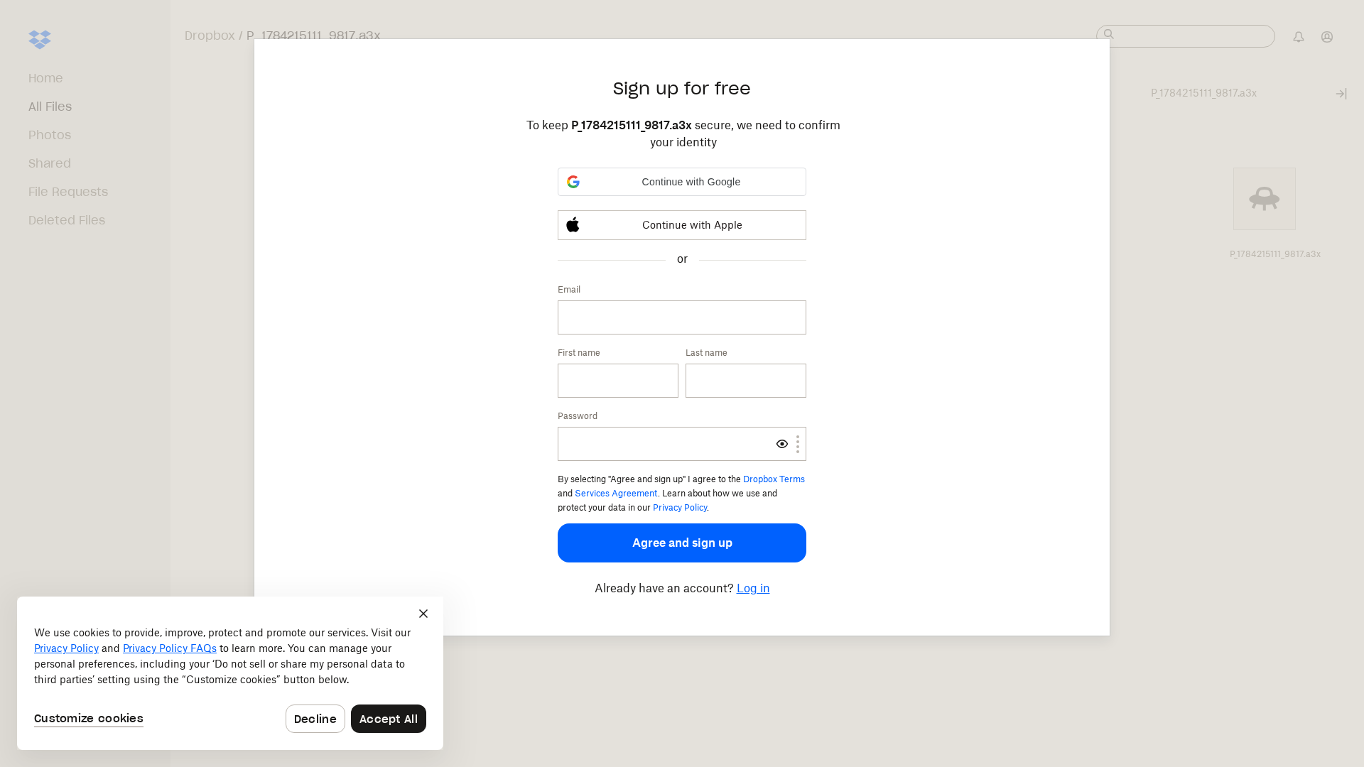 Screenshot of www.dropbox.com