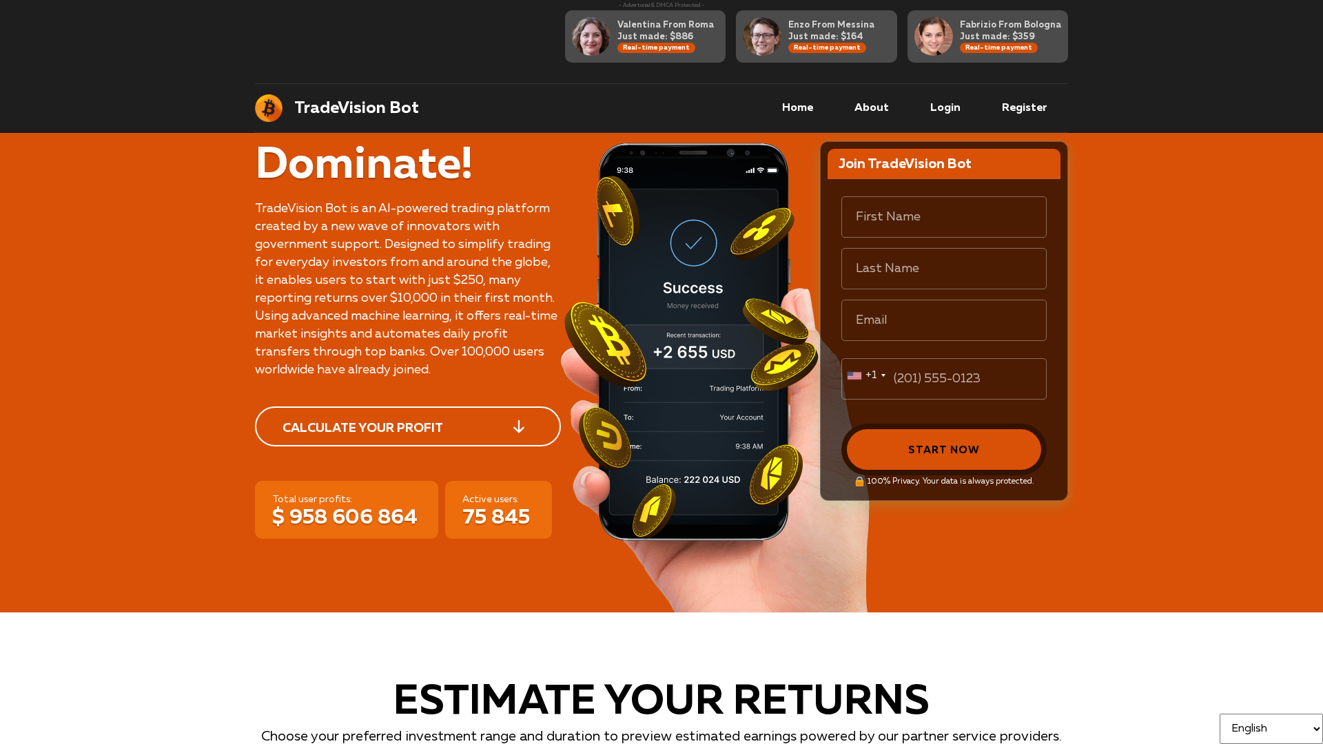 Screenshot of tradevisionbot.com