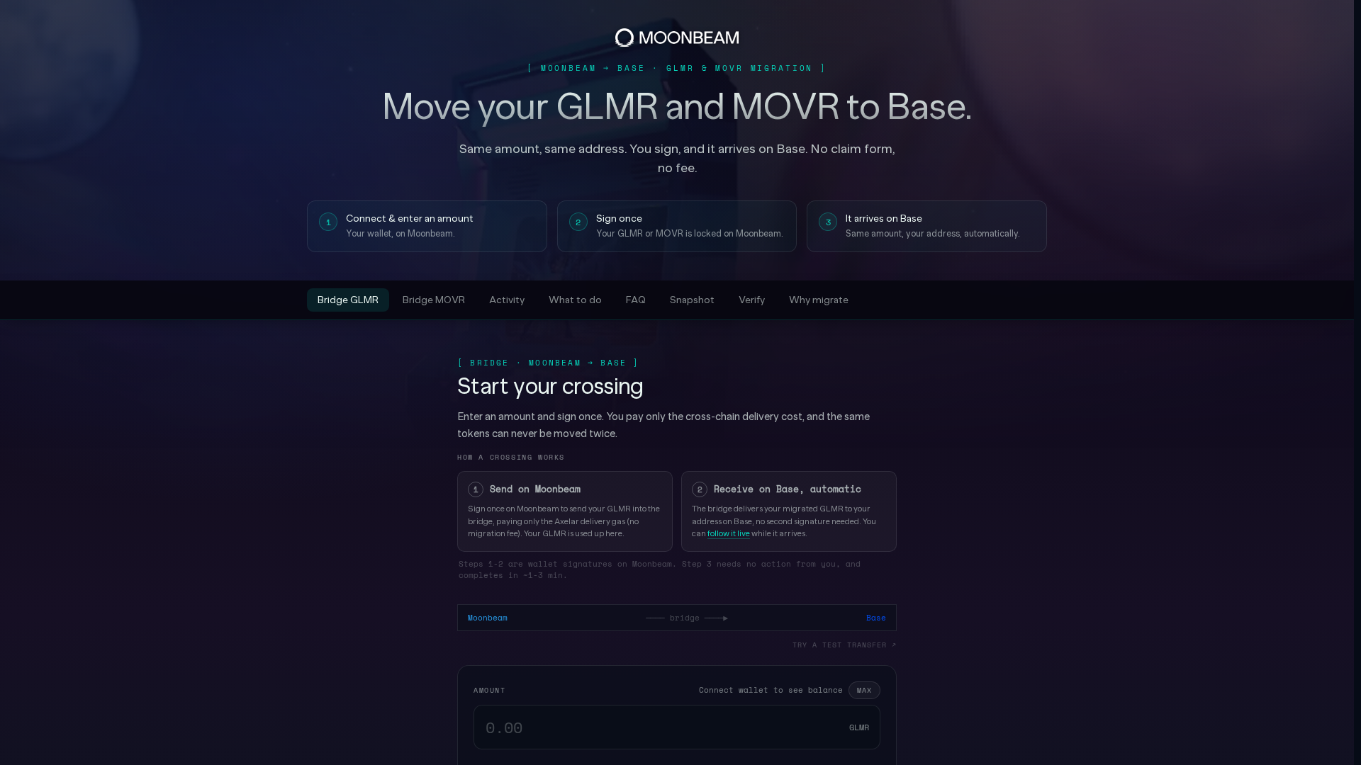 Screenshot of migrate-moonbeam.live