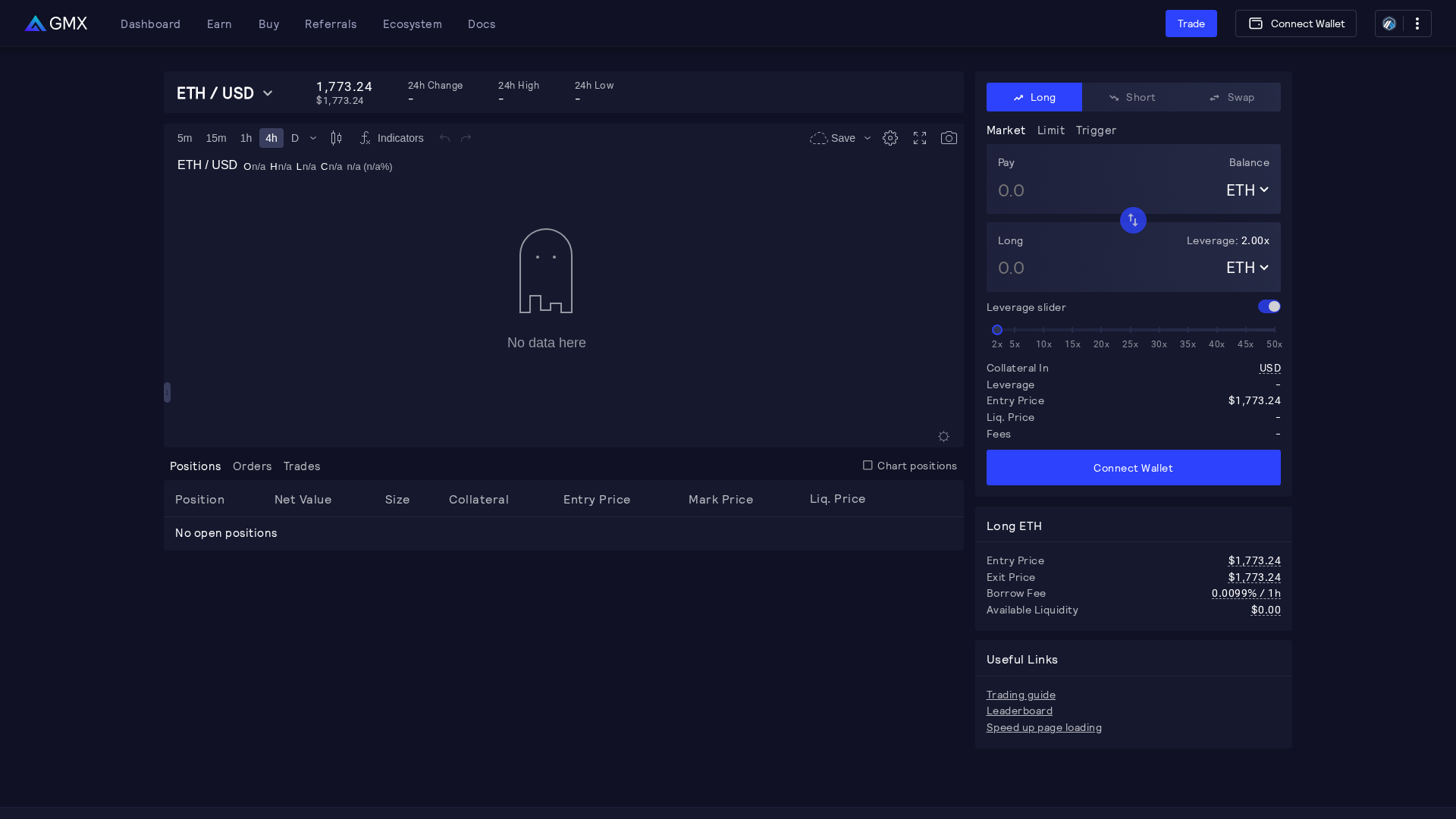Screenshot of gmx-interface-with-etherspot-prime-sdk.pages.dev