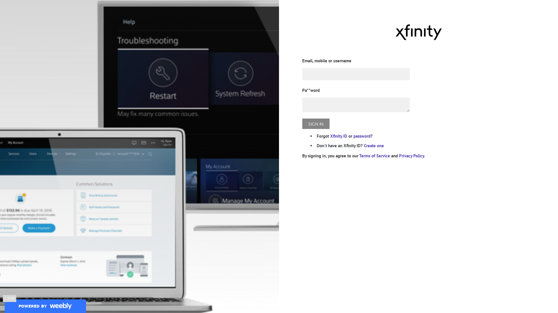 Screenshot of xfinitycommail.weebly.com