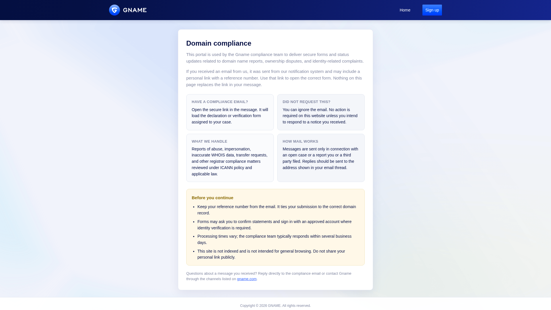 Screenshot of gnamecompliance.net