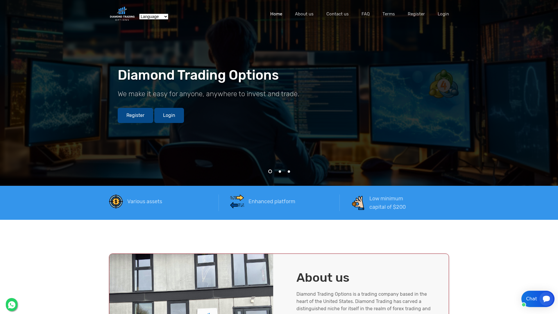 Screenshot of diamondtradingoptions.com