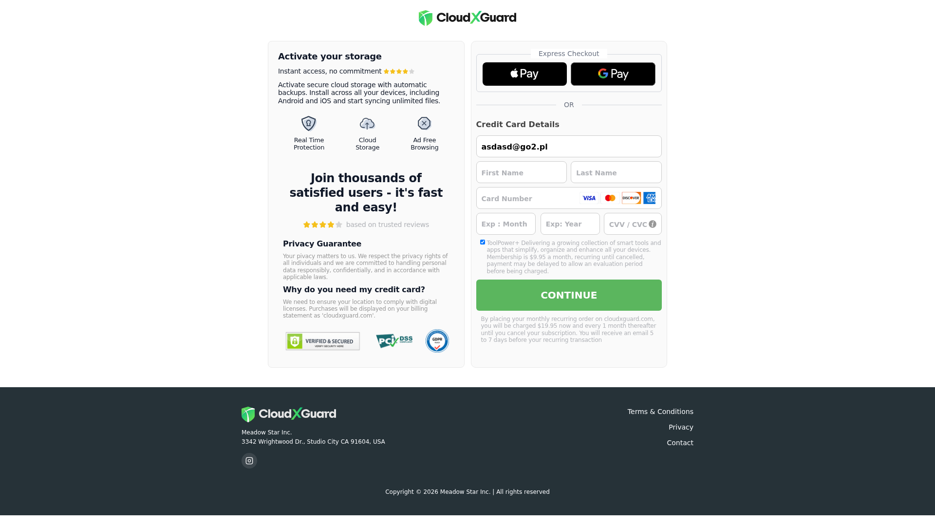 Screenshot of secure.cloudxguard.com