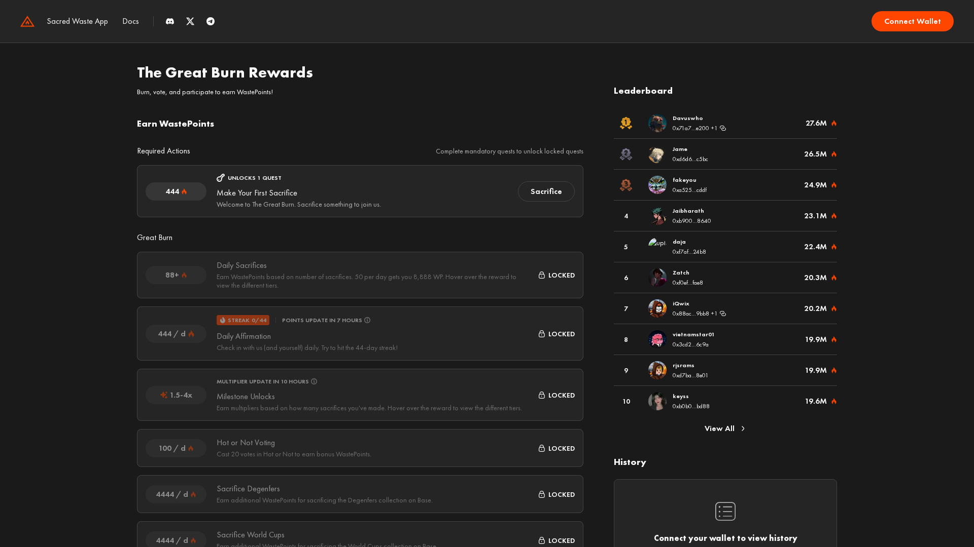Screenshot of rewards.sacredwaste.io