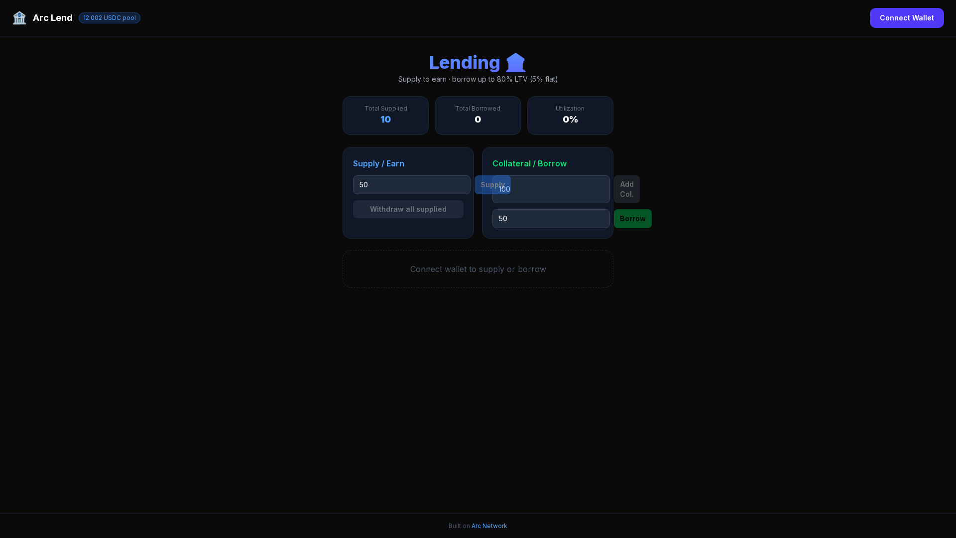 Screenshot of arc-lend.pages.dev