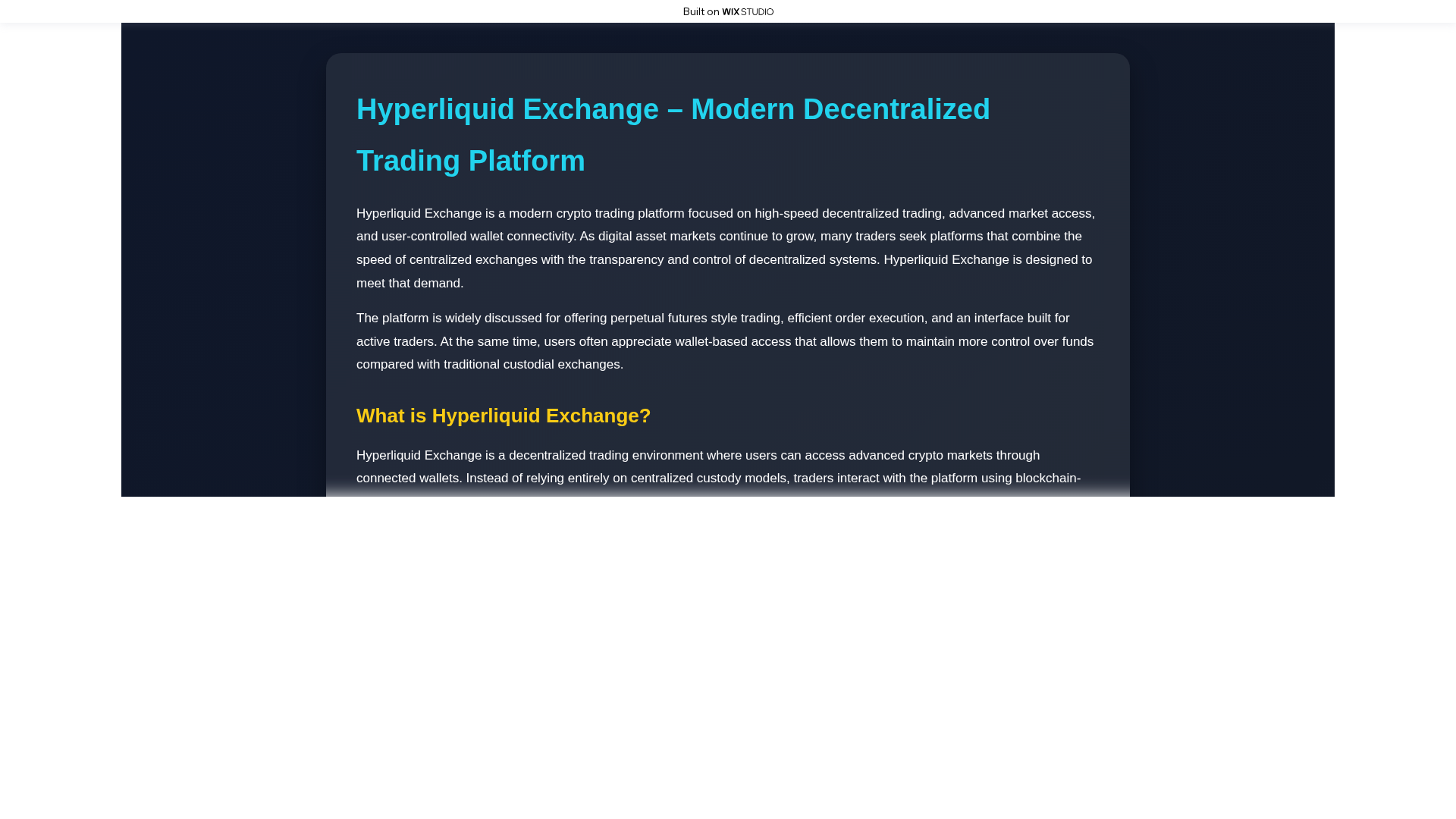 Screenshot of hyperliquexchange.wixstudio.com