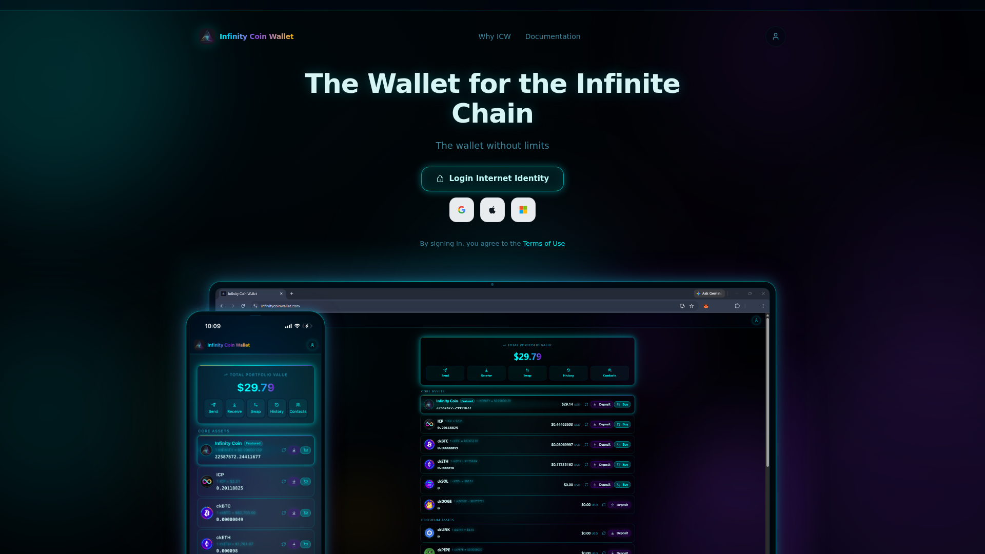 Screenshot of infinitycoinwallet.com