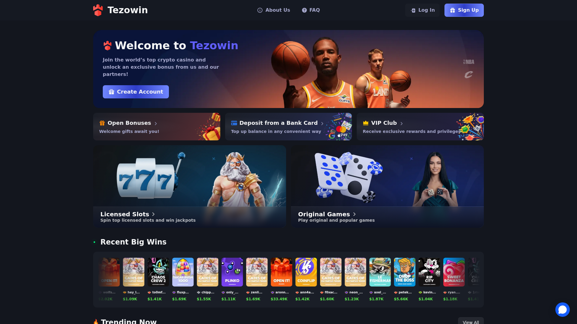 Screenshot of tezowin.com