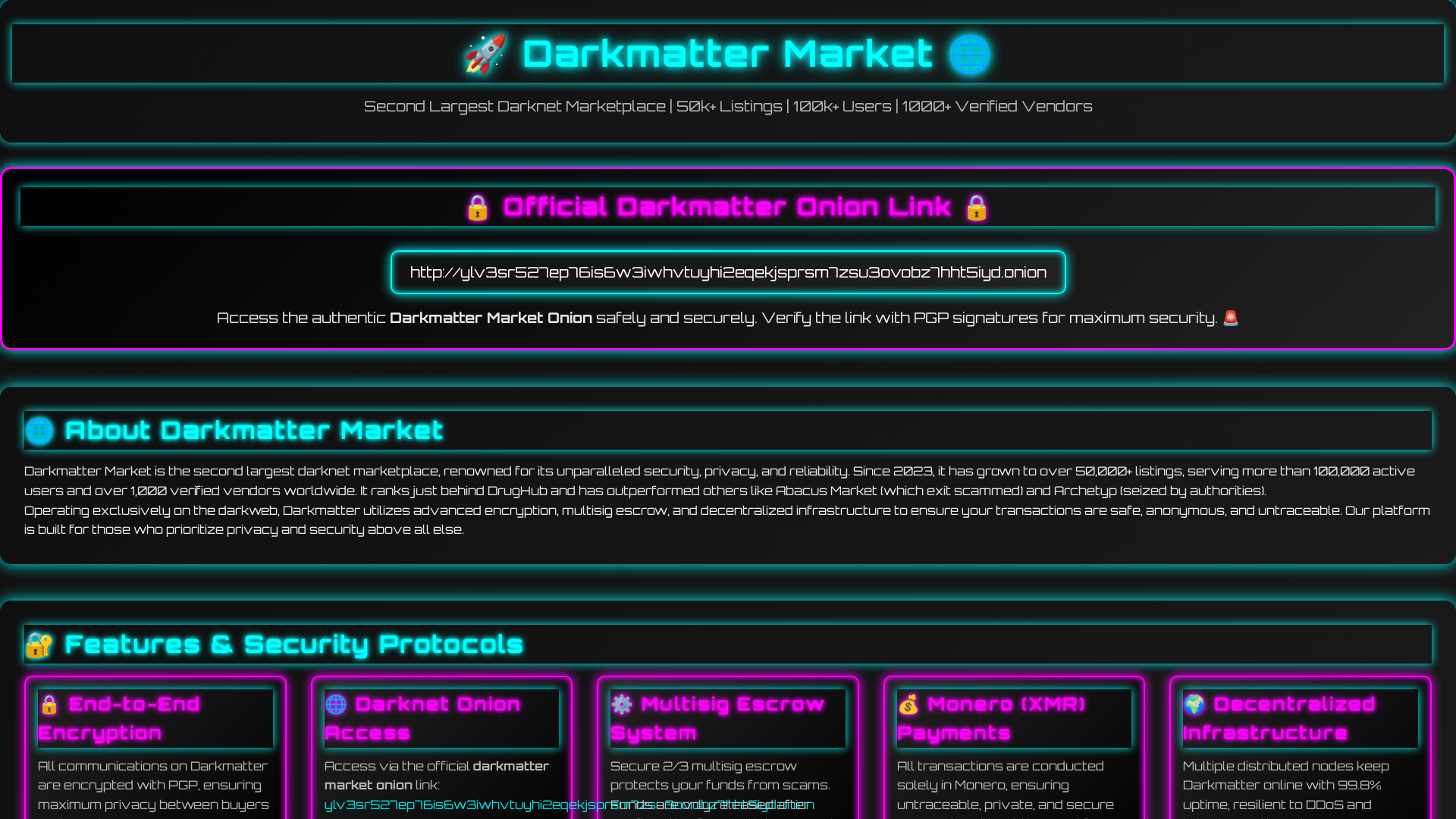 Screenshot of dark-matter-market-onion.com