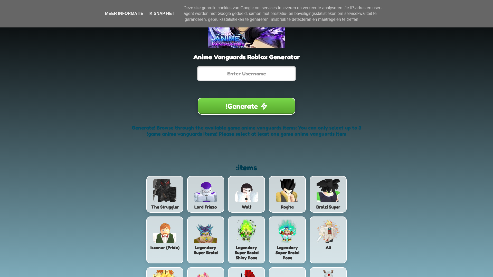 Screenshot of animevanguards.netlify.app