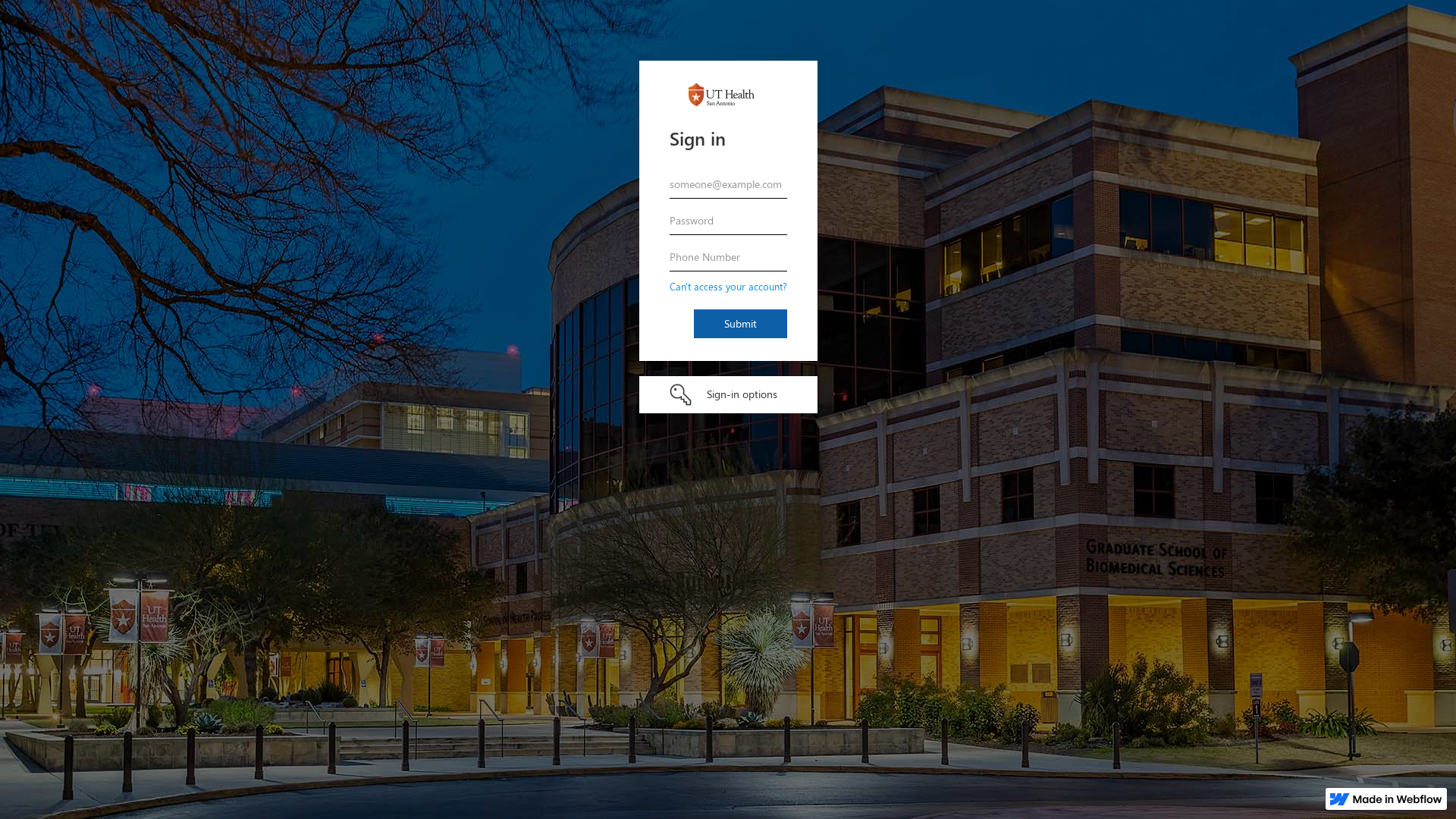 Screenshot of login-uthscsa-edu.webflow.io