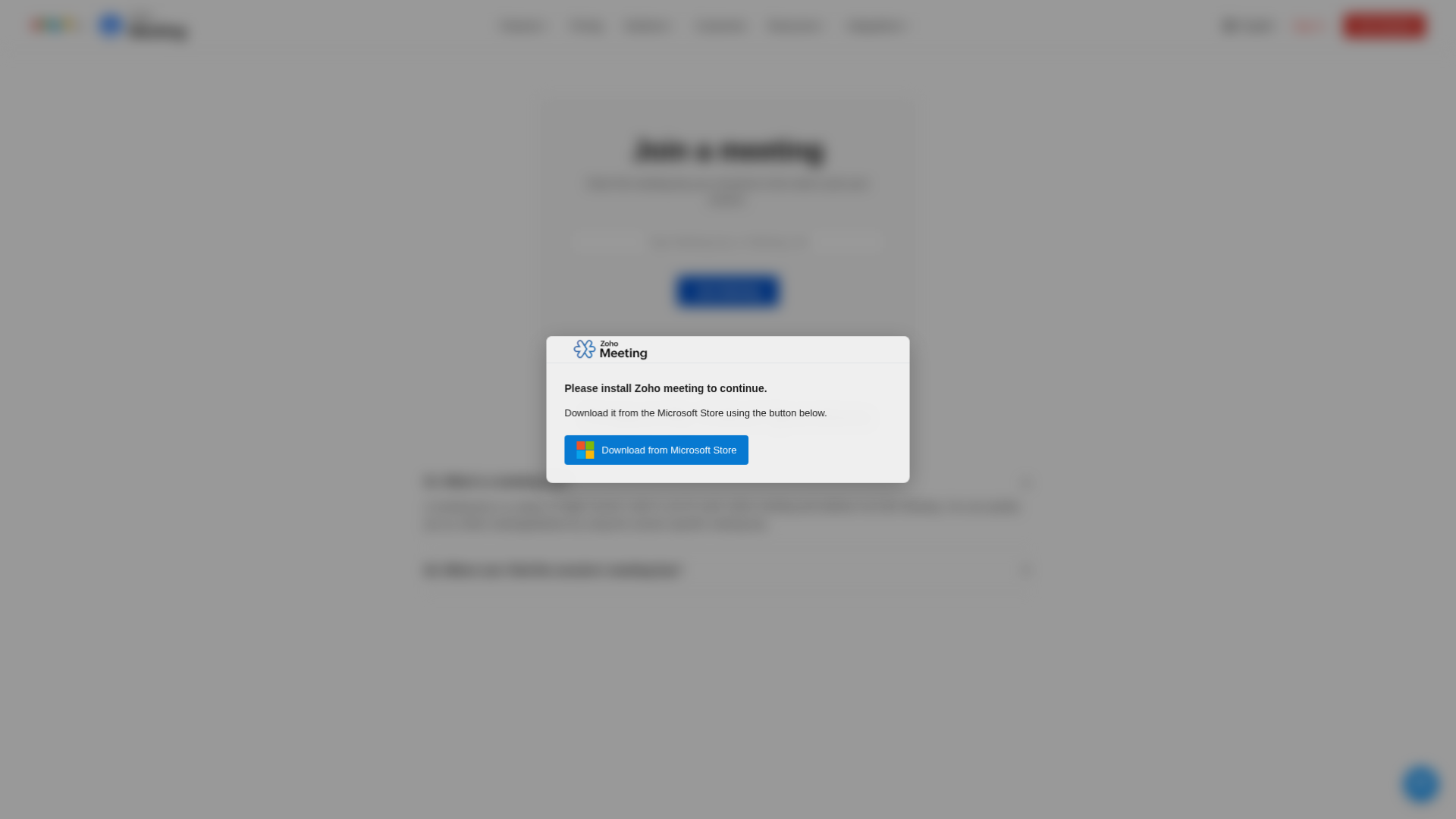 Screenshot of zohomeetinginvite.online