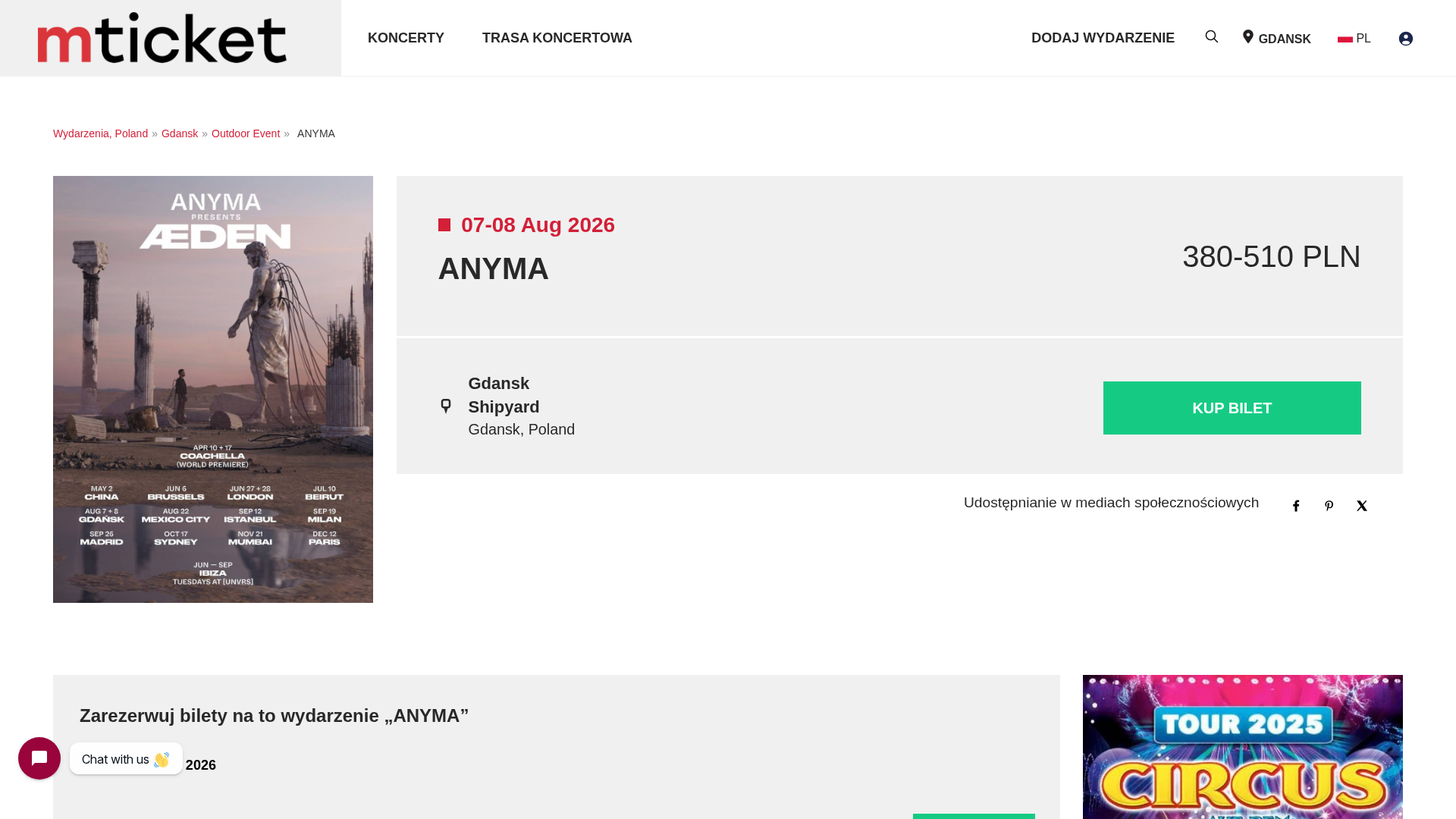 Screenshot of anyma-tickets.com
