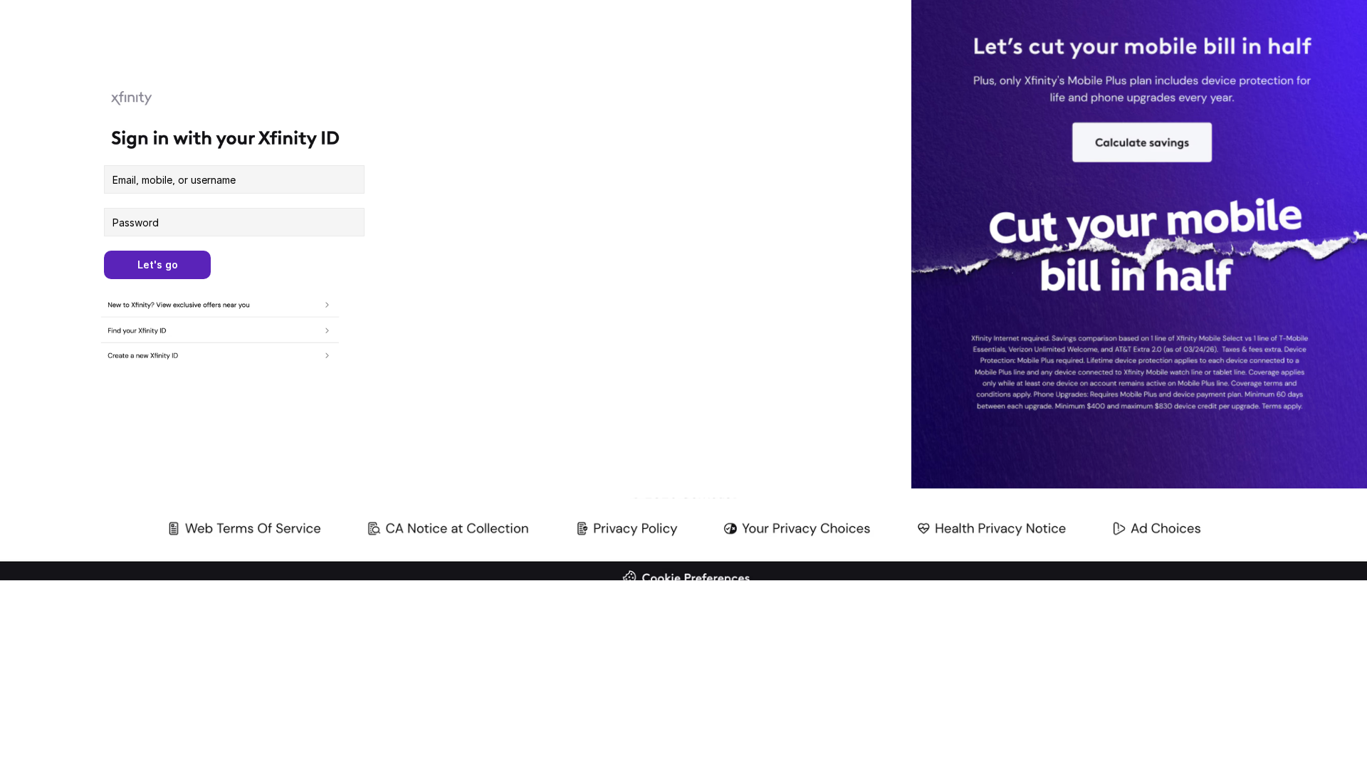 Screenshot of customercomcastsignon.framer.website