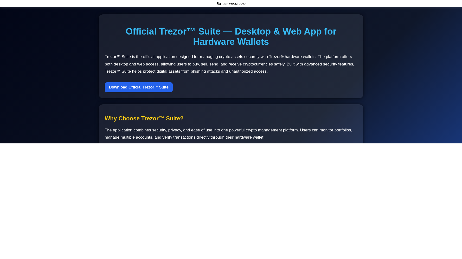 Screenshot of trezosuitrtt.wixstudio.com