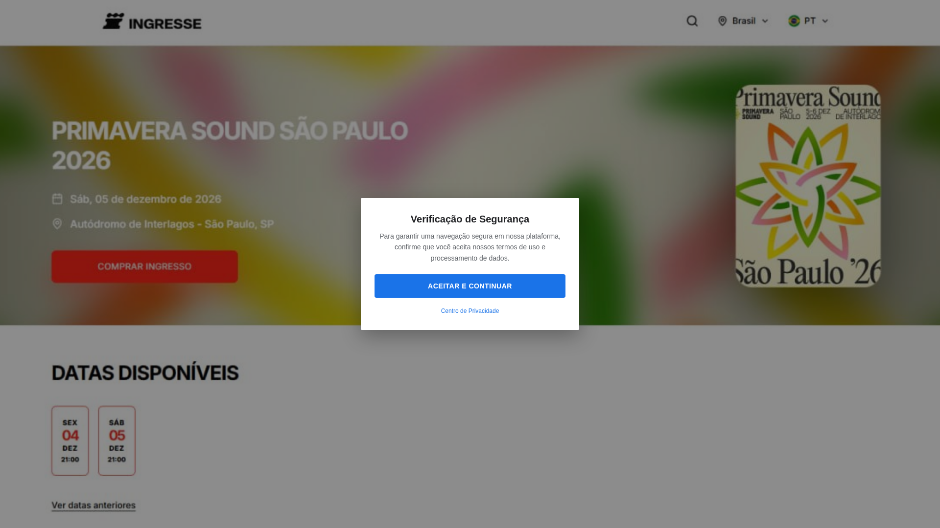 Screenshot of acesso.primaverasoundsp-ingresse.com